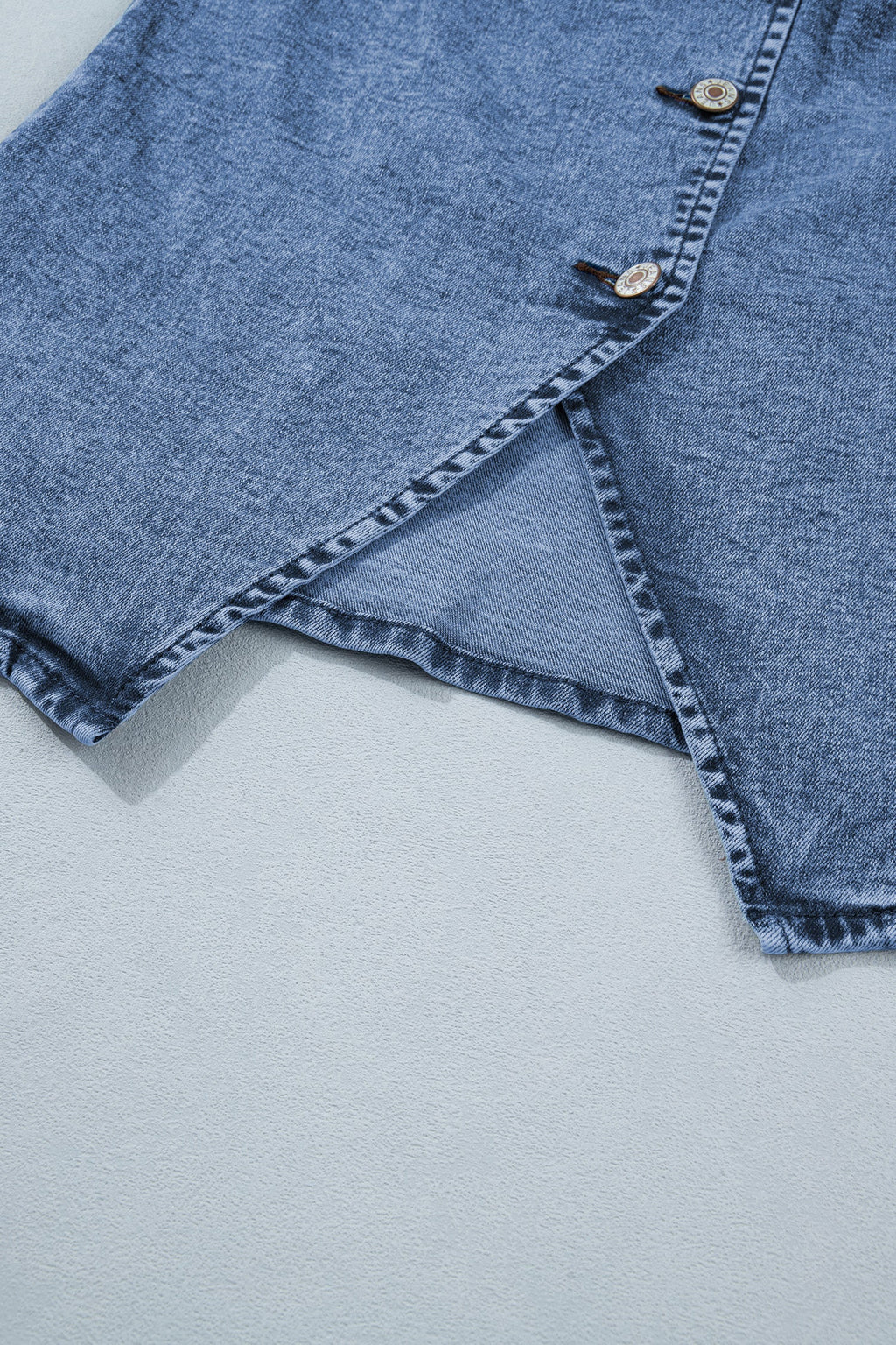Western Denim Button-Front Slit Sleeveless Vest