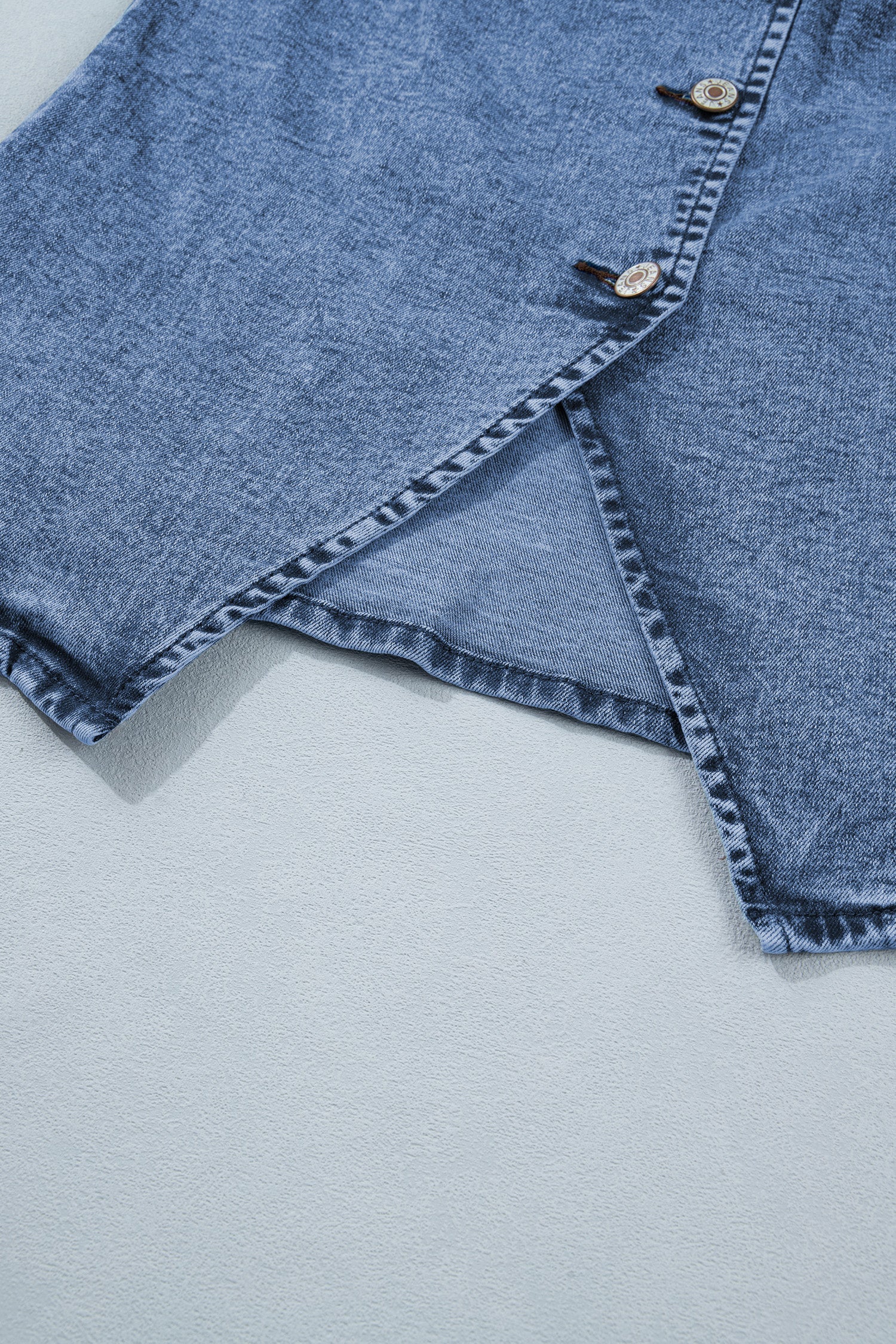 Western Denim Button-Front Slit Sleeveless Vest