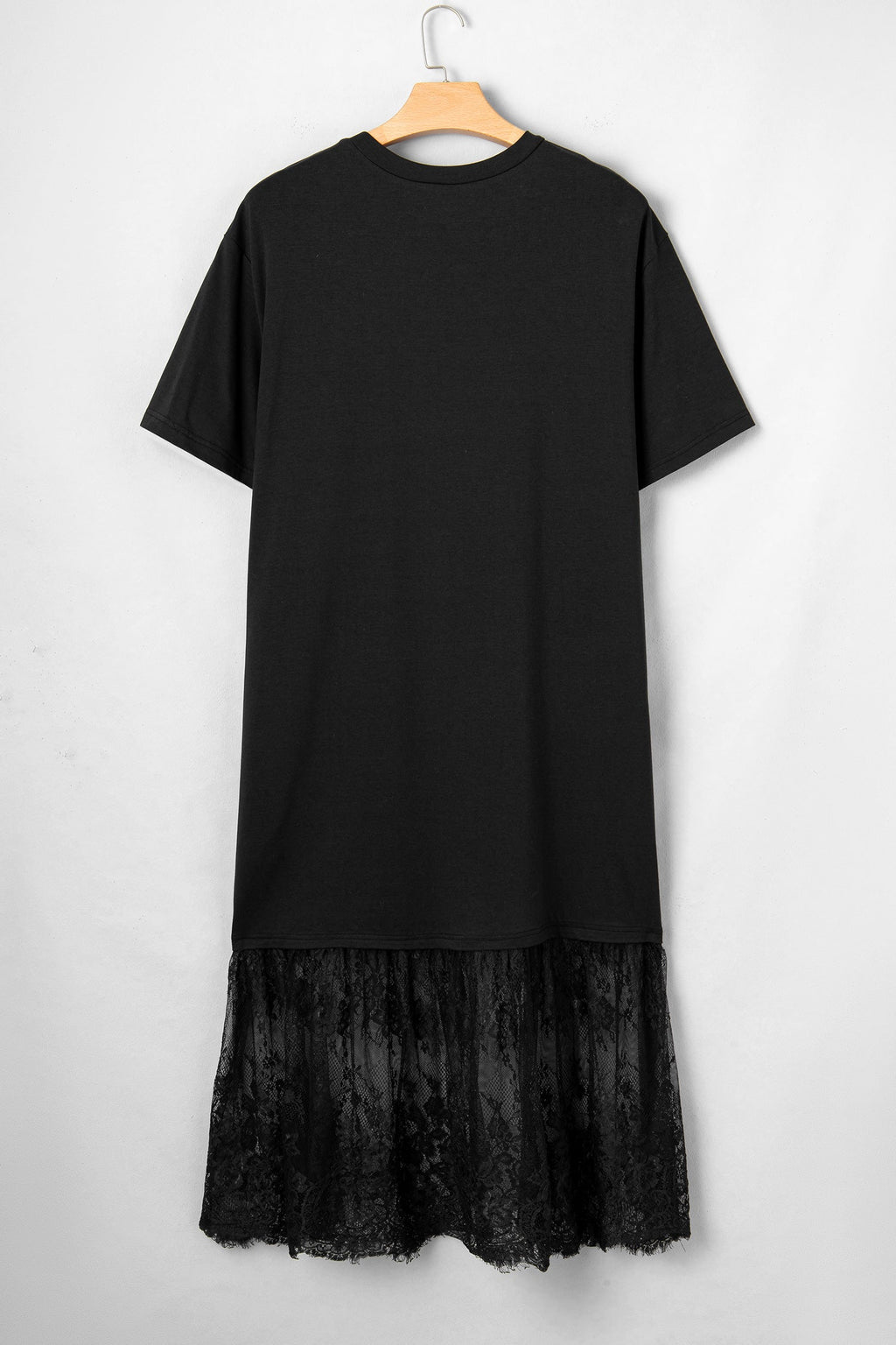 Plus Size Lace Hem Patchwork T-Shirt Midi Dress