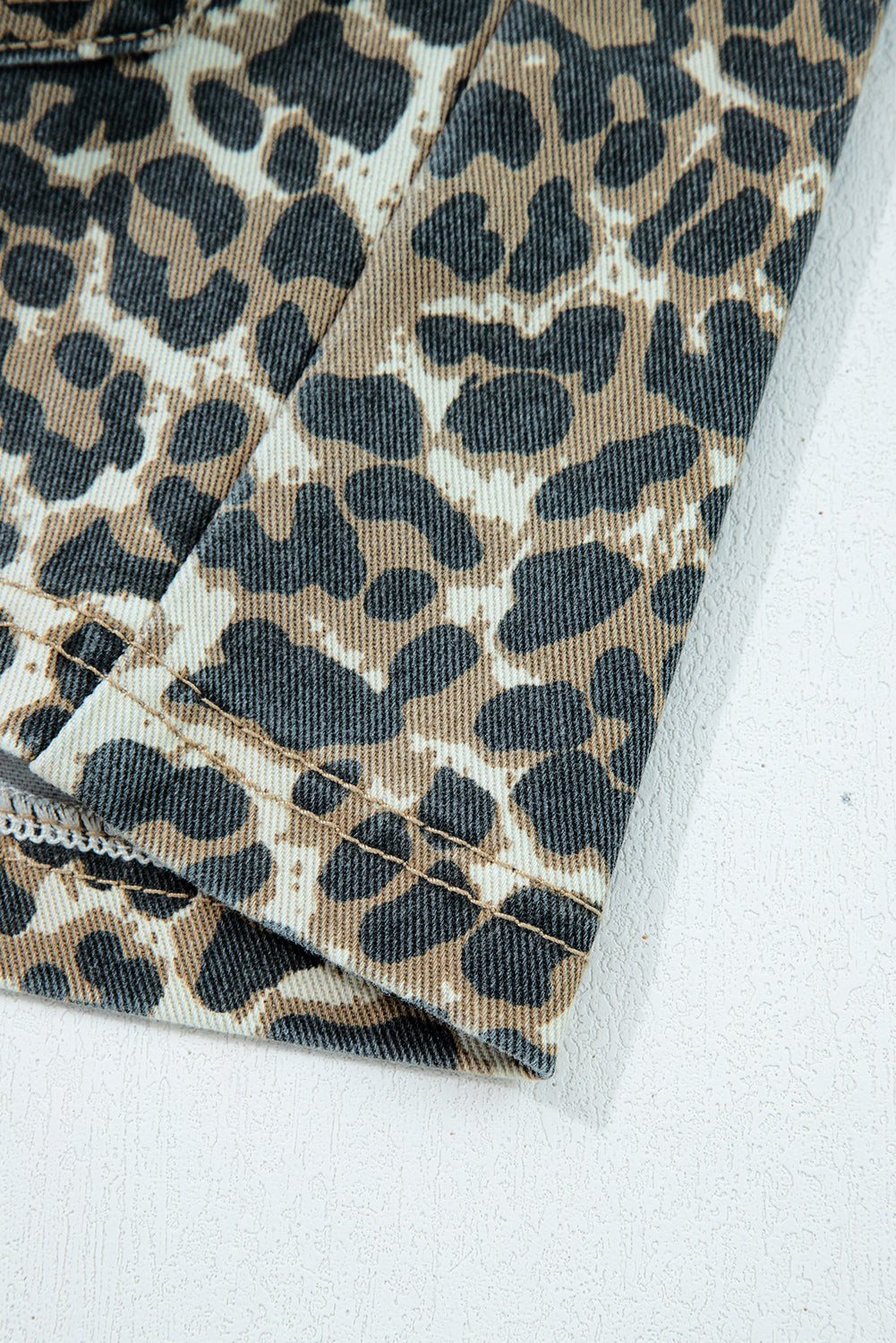 Leopard Print Pocketed Denim Overall Dress