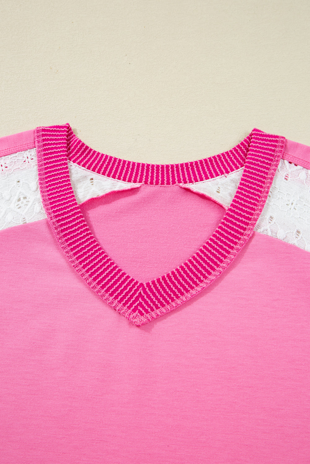 Lace Patchwork Long Sleeve V-Neck Top