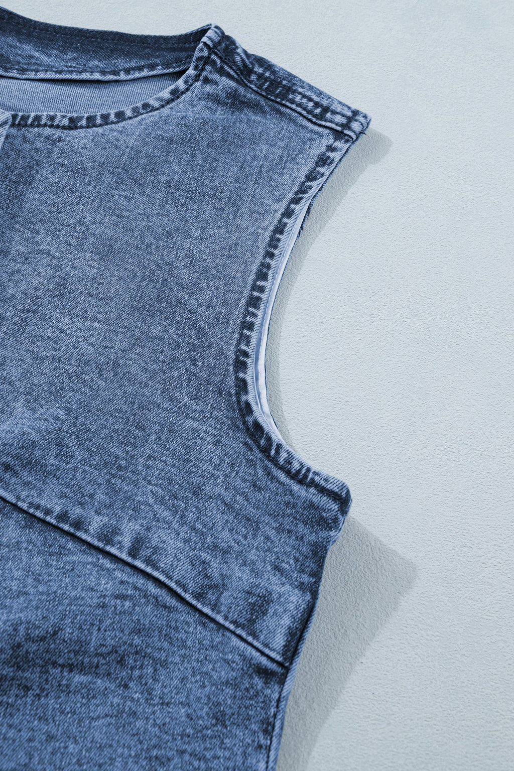 Western Denim Button-Front Slit Sleeveless Vest