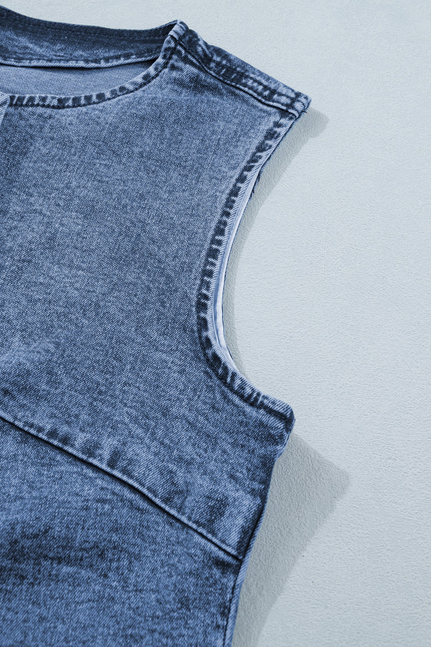 Western Denim Button-Front Slit Sleeveless Vest