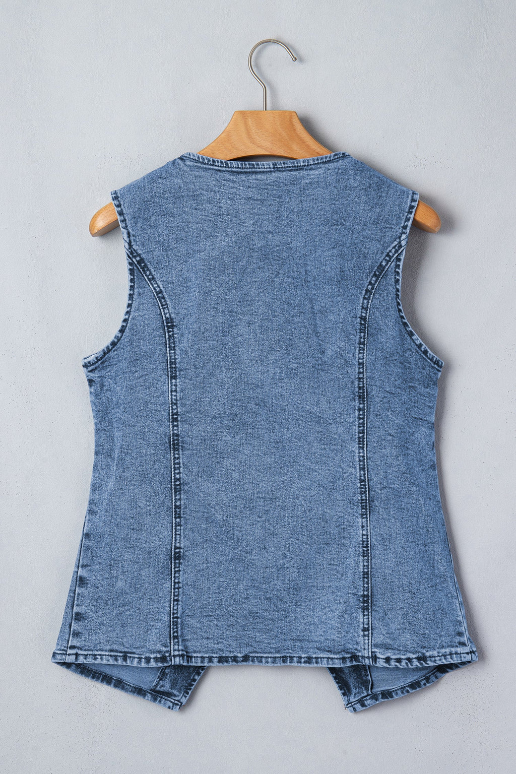 Western Denim Button-Front Slit Sleeveless Vest