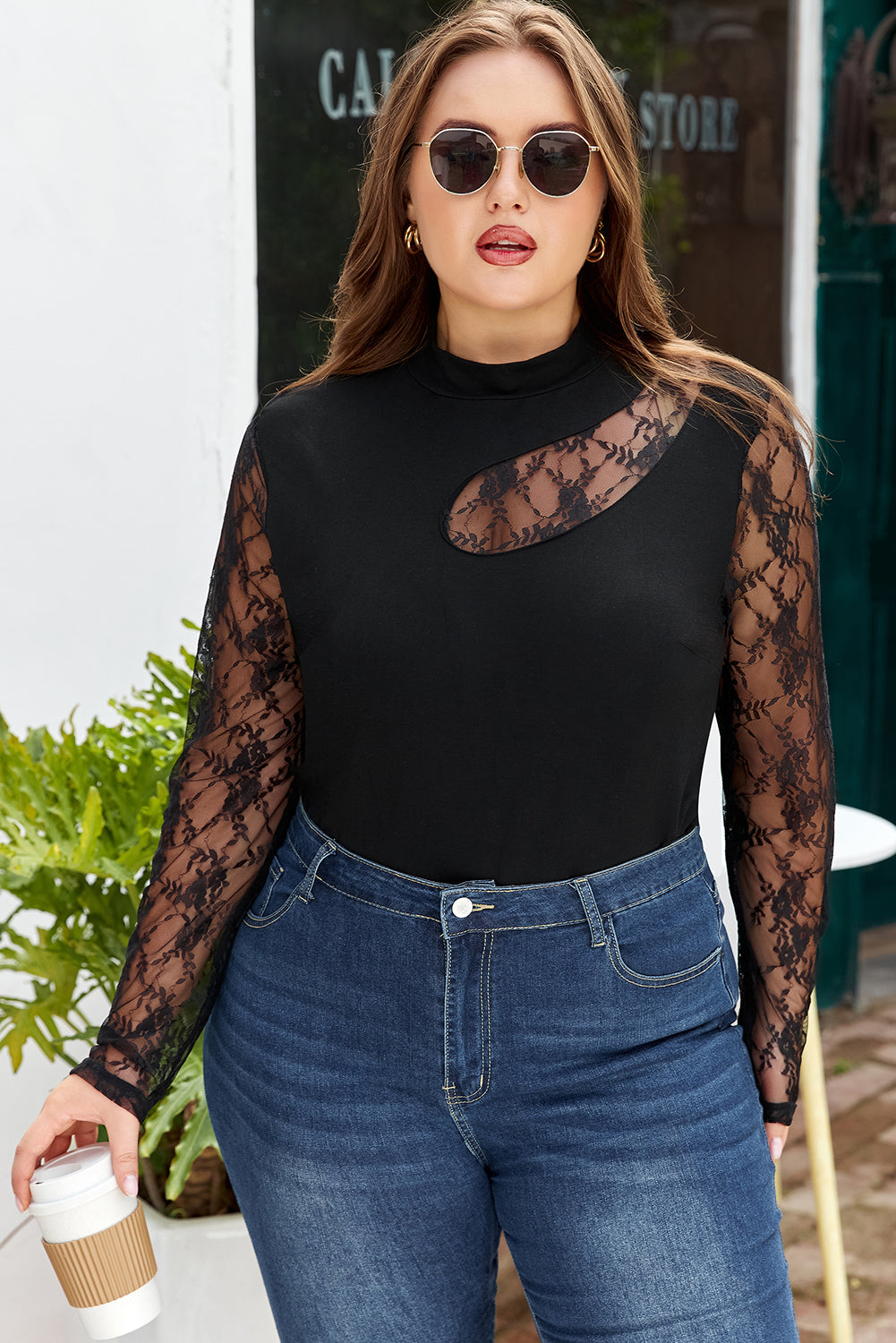 Lace Patchwork Cutout Long Sleeve Top