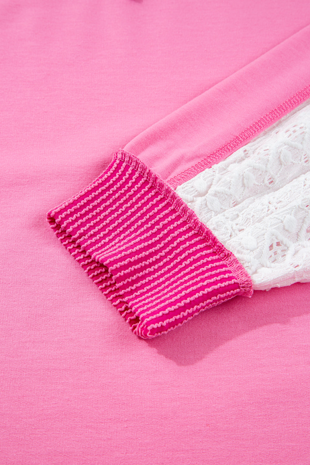 Lace Patchwork Long Sleeve V-Neck Top
