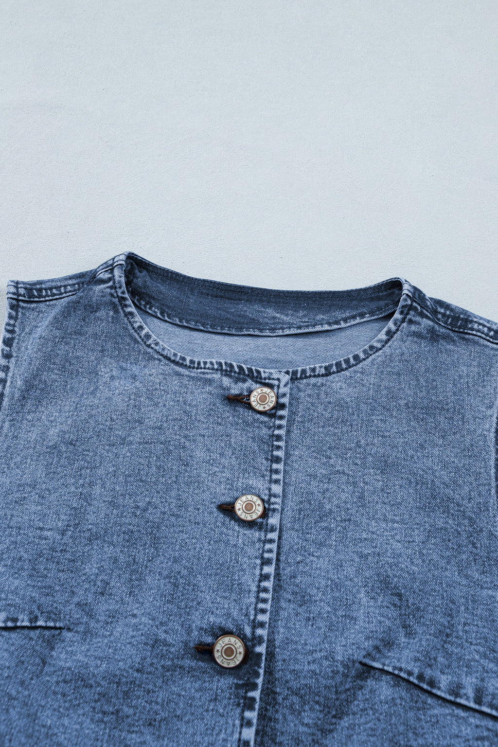Western Denim Button-Front Slit Sleeveless Vest