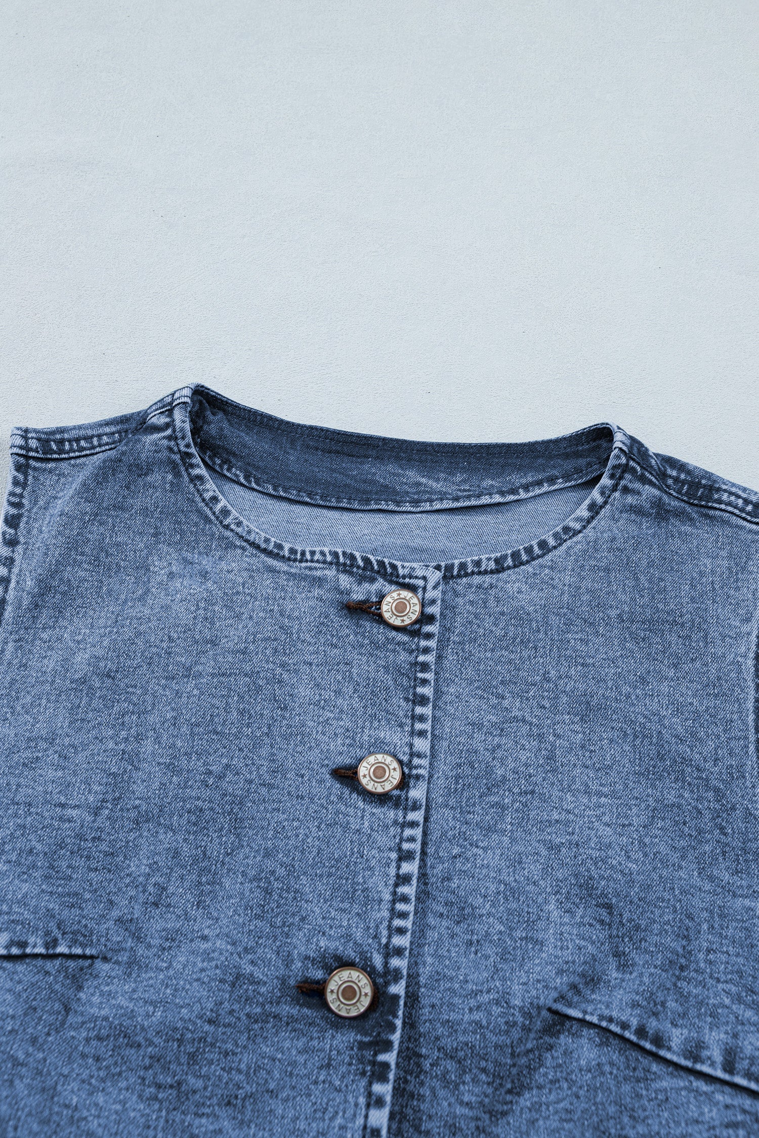 Western Denim Button-Front Slit Sleeveless Vest