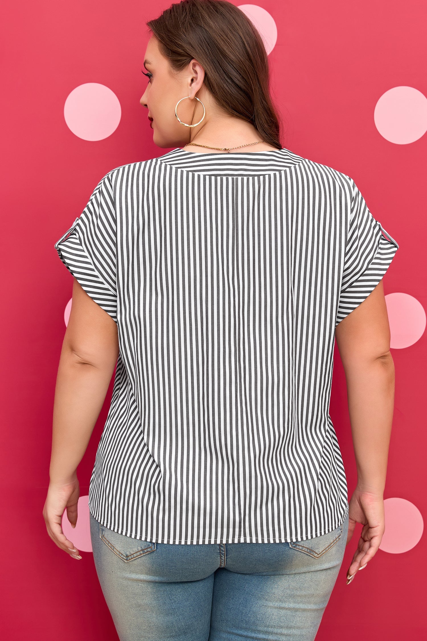 Stripe V-Neck Dolman Sleeve Blouse