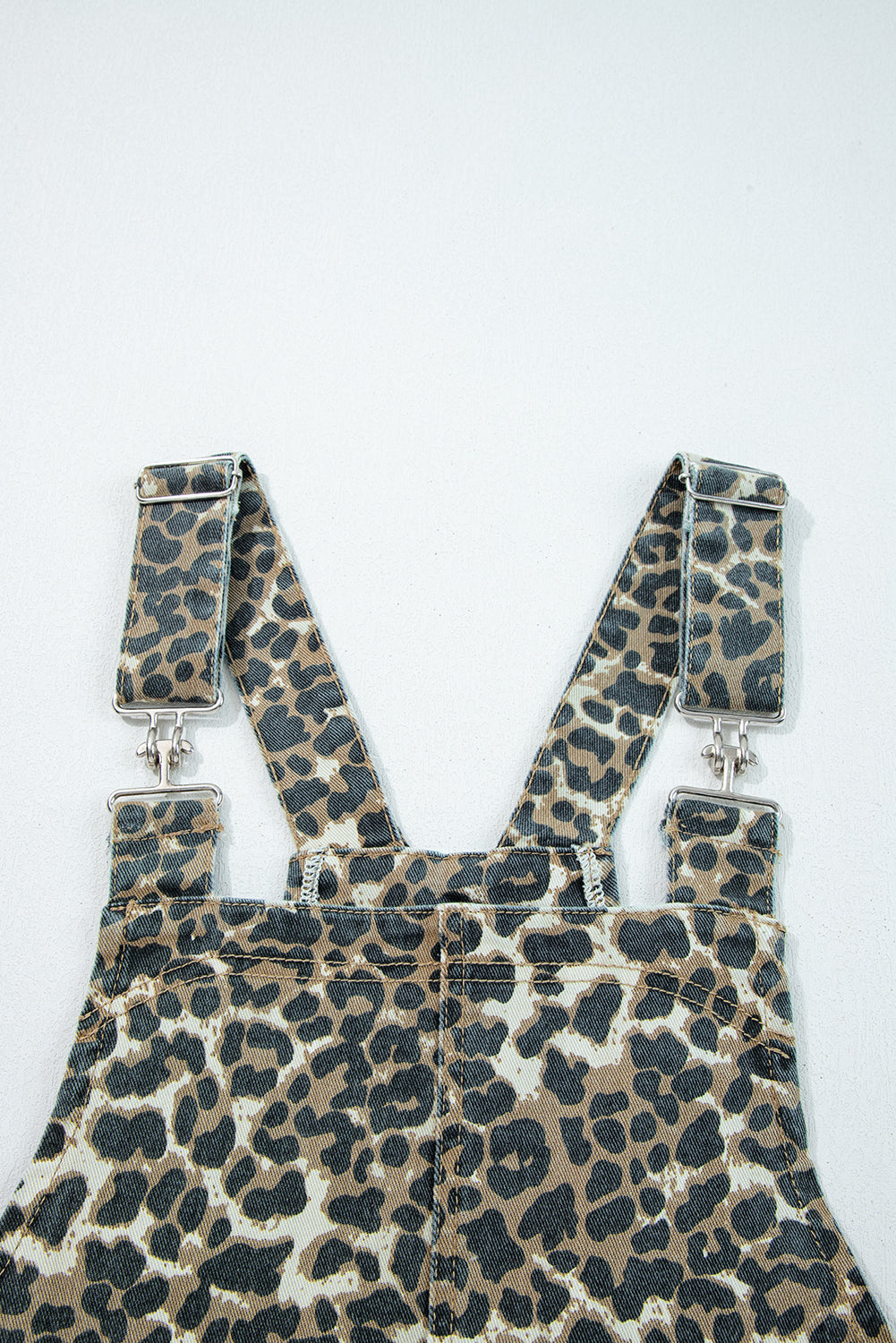 Leopard Print Pocketed Denim Overall Dress