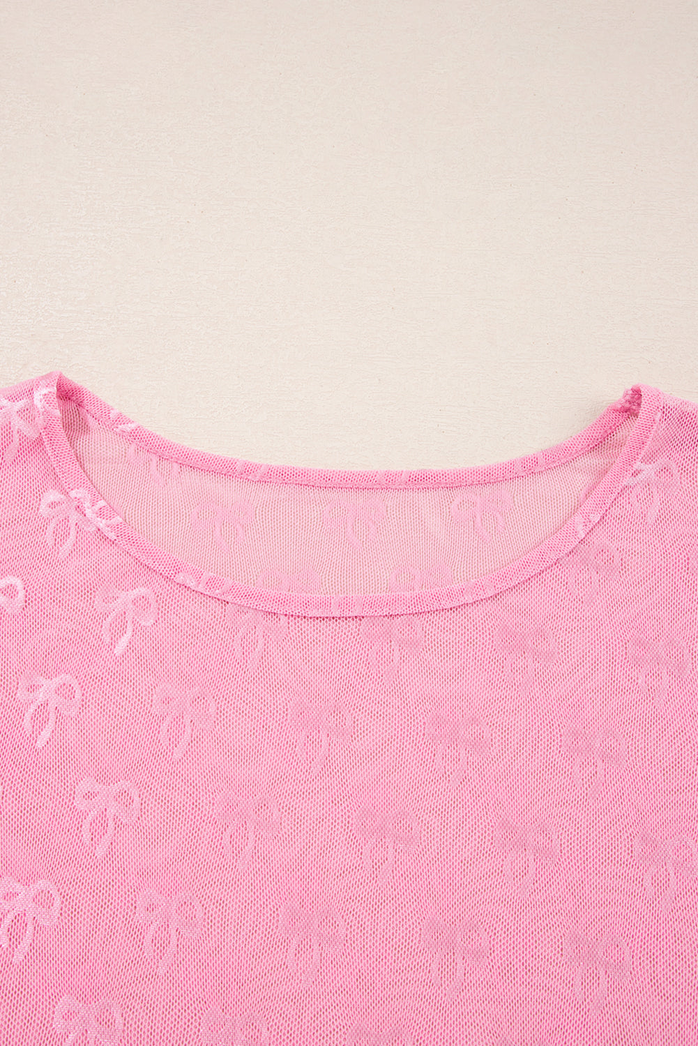 Bow Tie Mesh Embroidered Long Sleeve Top