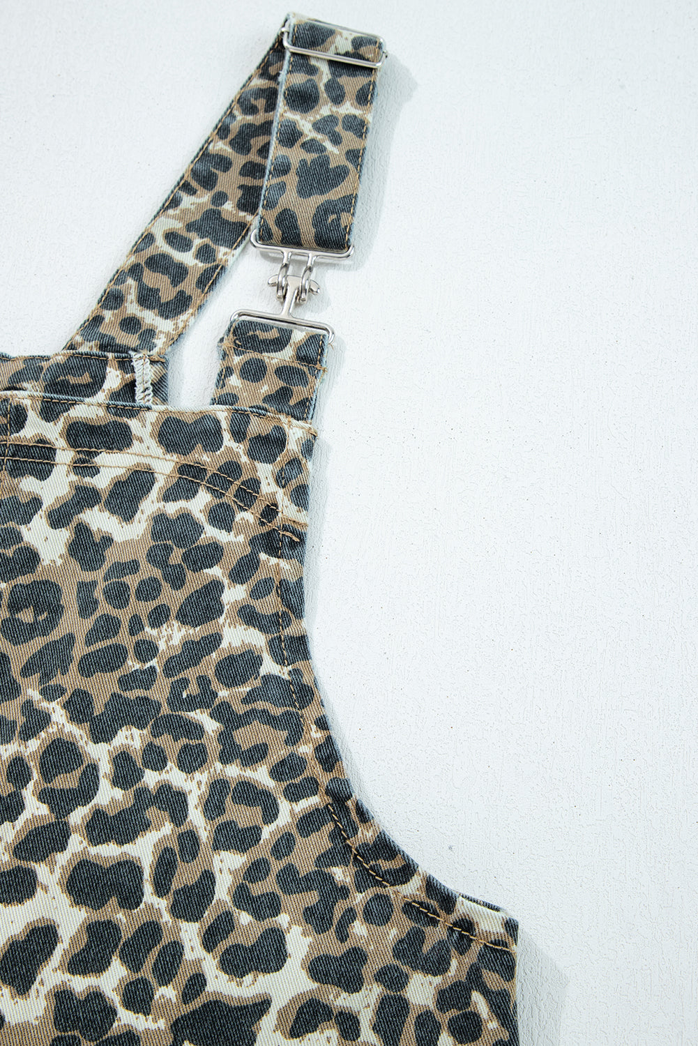 Leopard Print Pocketed Denim Overall Dress