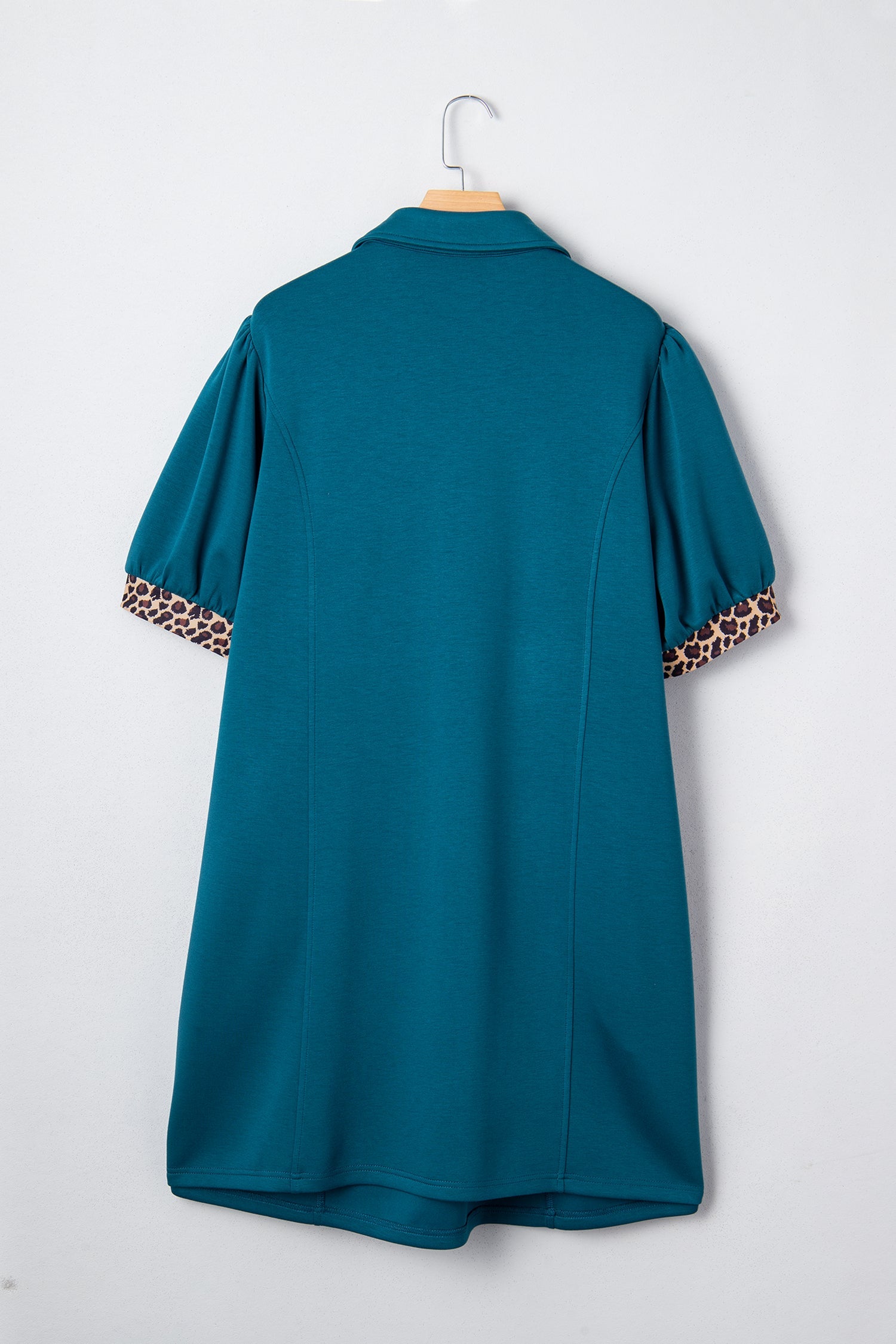 Leopard Patchwork Quarter-Zip Collared Mini Dress