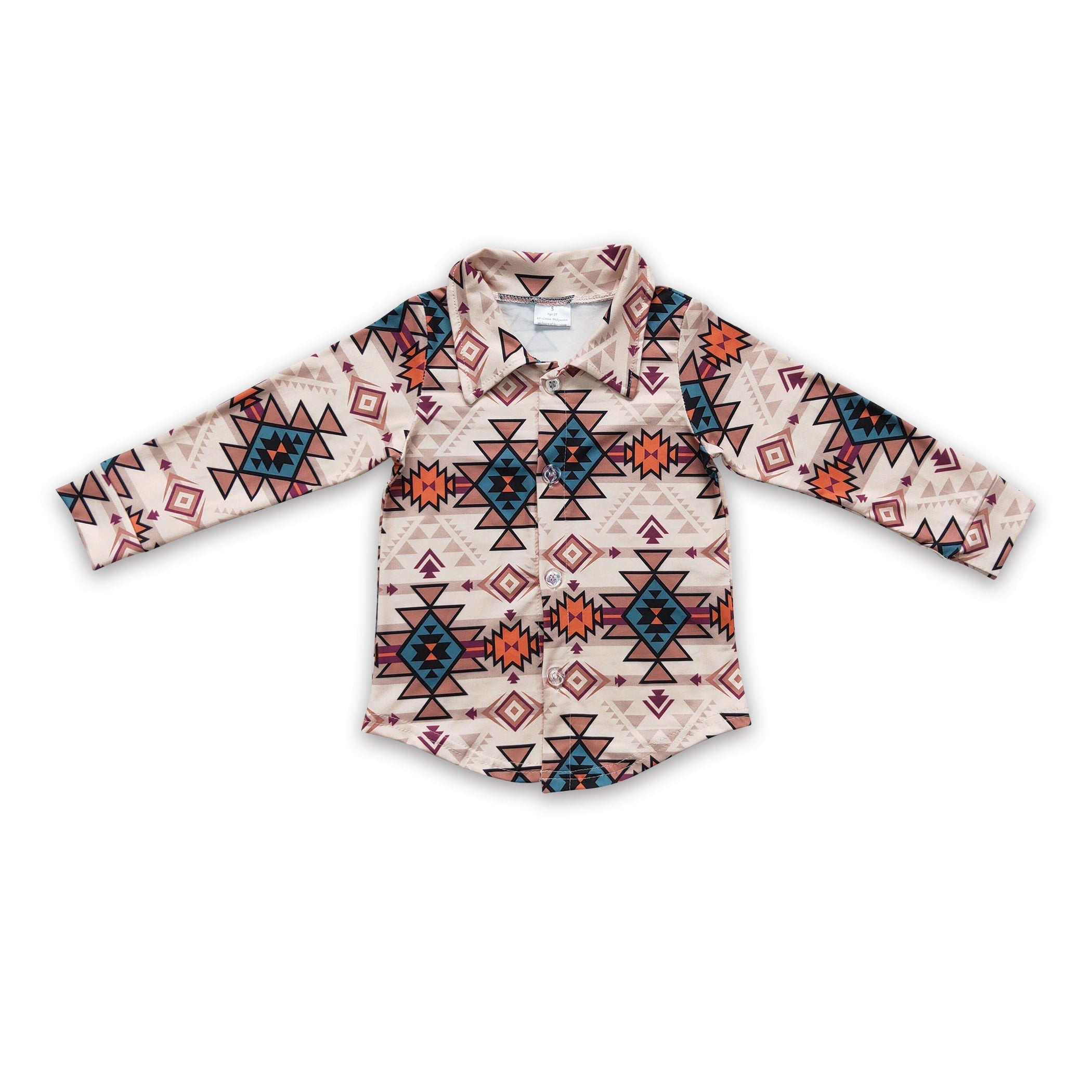 Boys' Khaki Aztec Western Polo Shirt