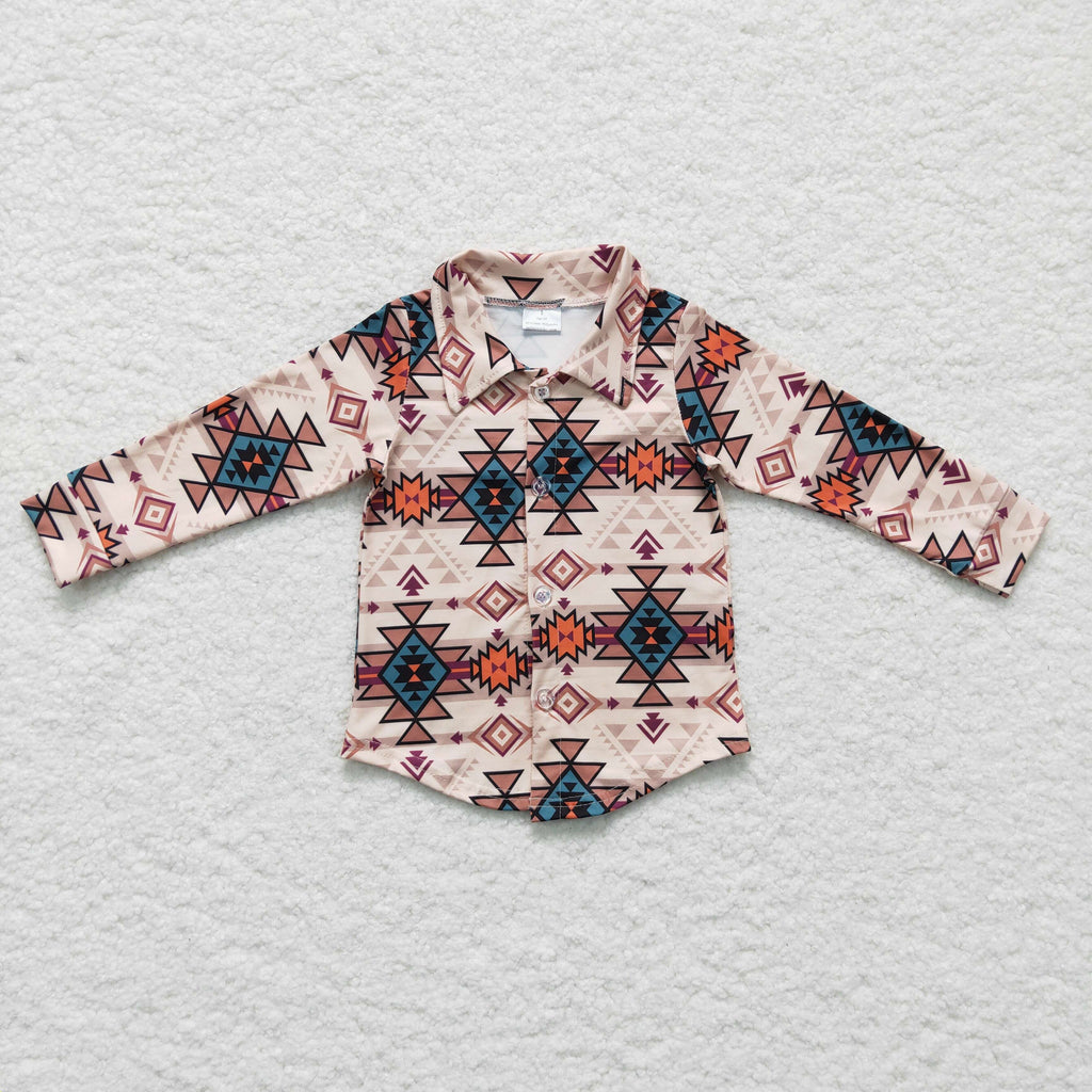 Boys' Khaki Aztec Western Polo Shirt