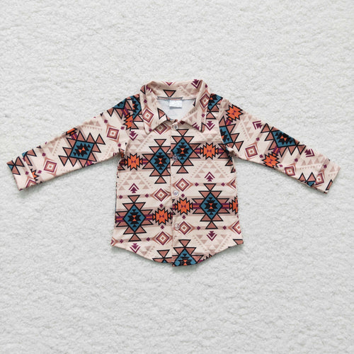 Boys' Khaki Aztec Western Polo Shirt