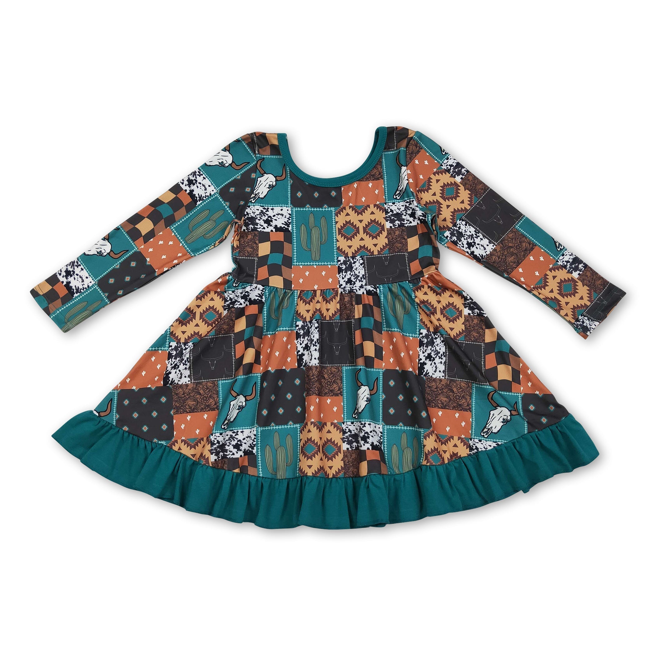 Cactus & Bull Skull Patchwork Western Dress