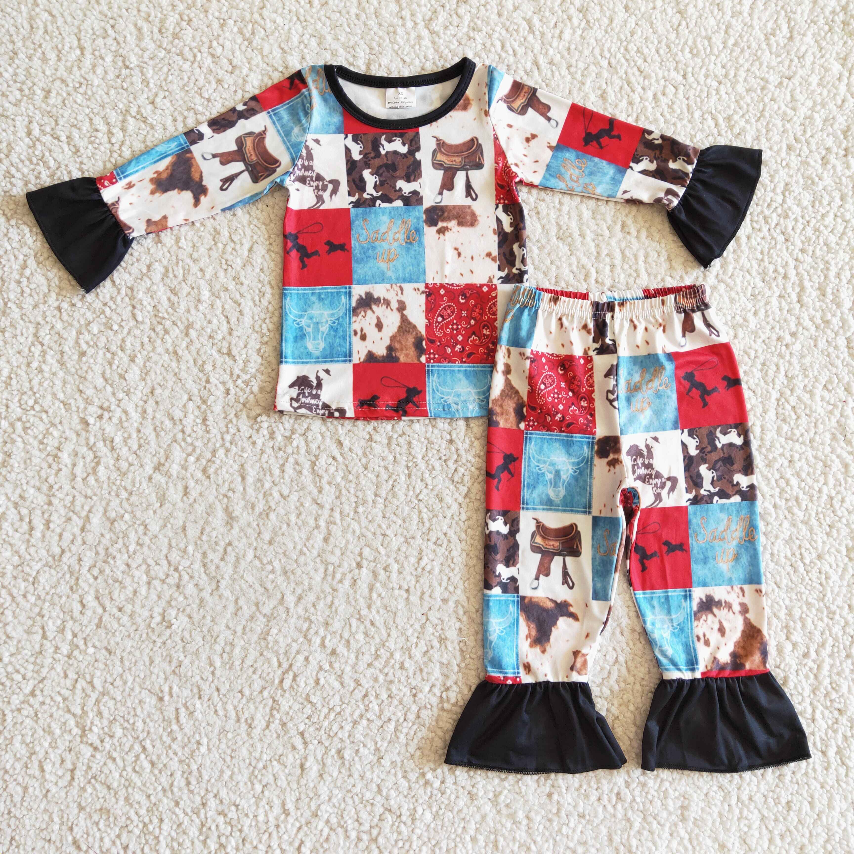 Girls' Paisley Horse & Cow Patchwork Western Pajamas