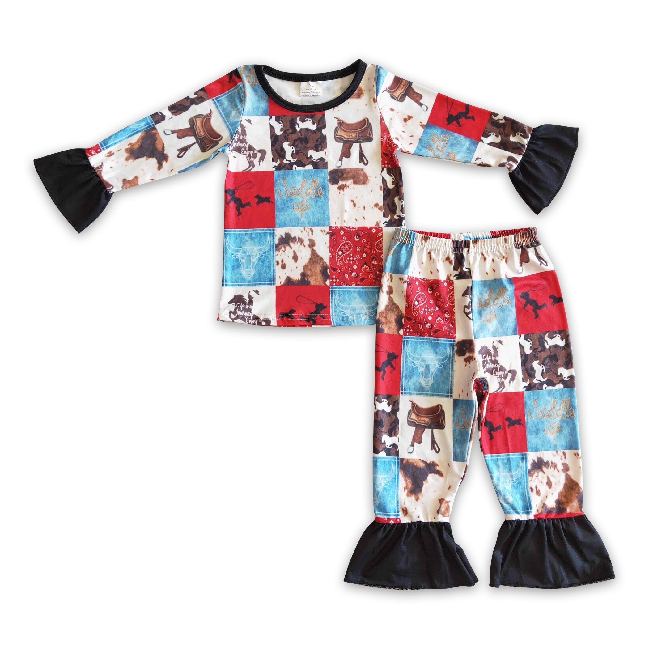 Girls' Paisley Horse & Cow Patchwork Western Pajamas