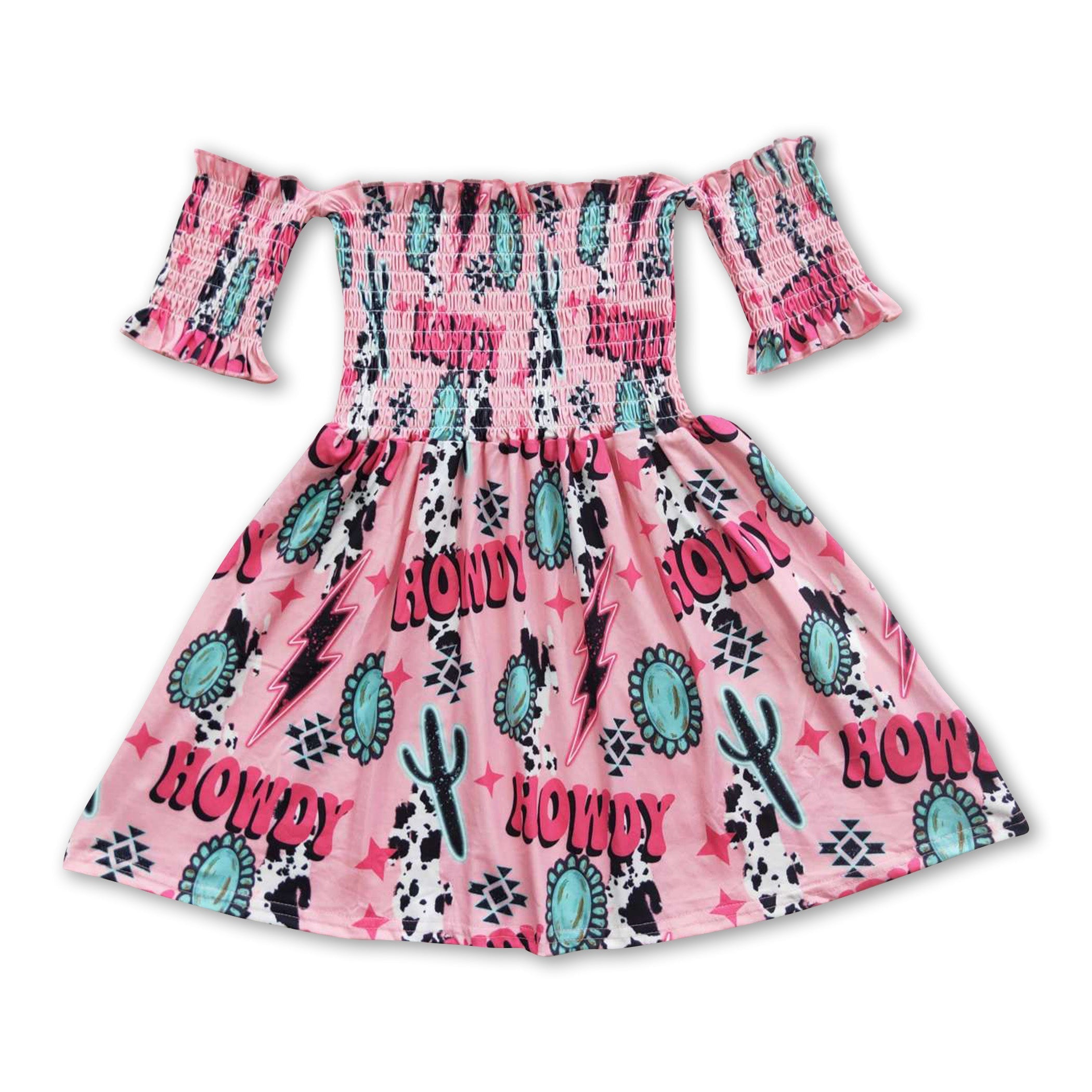 Girls' Howdy Turquoise Elastic Western Dress