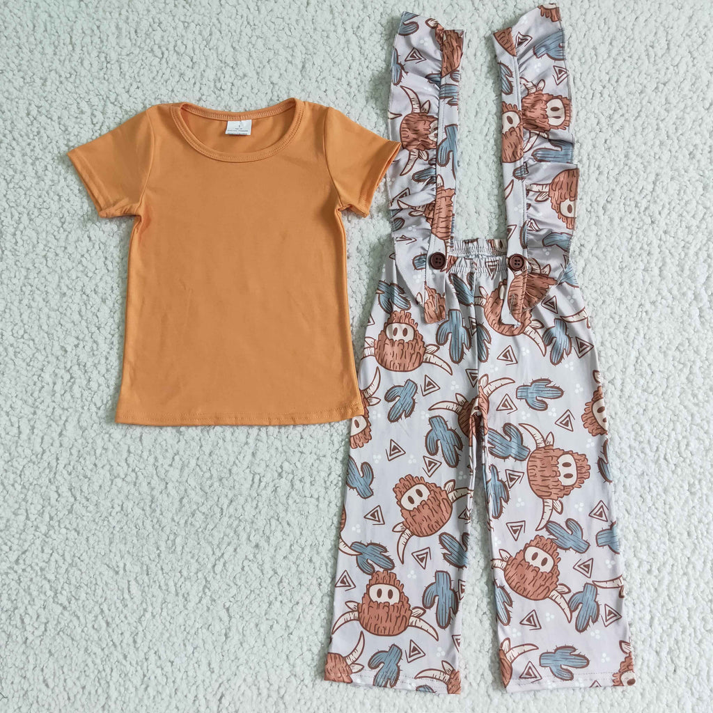 Girls' Highland Cow Overalls – Kids Western Outfit