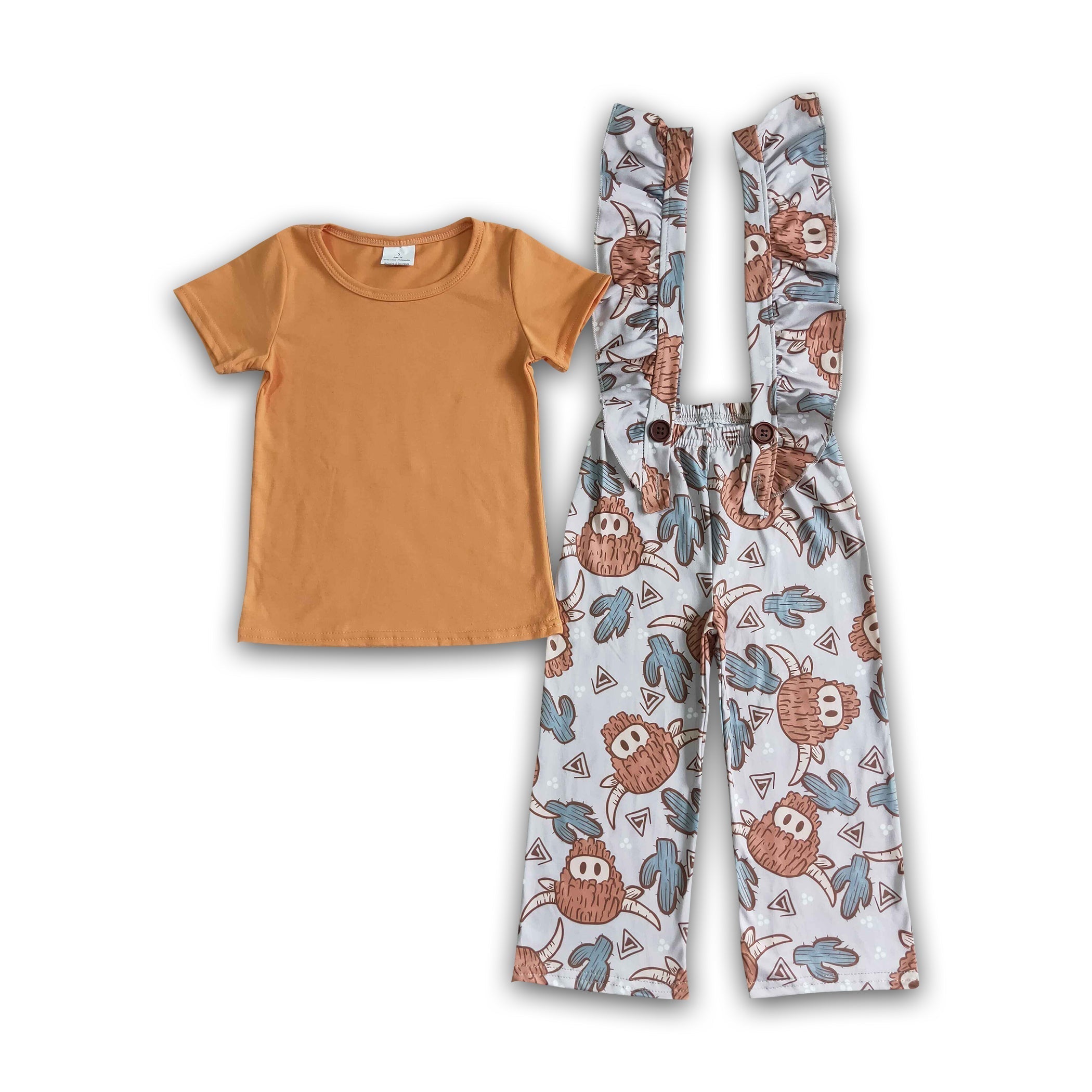 Girls' Highland Cow Overalls – Kids Western Outfit