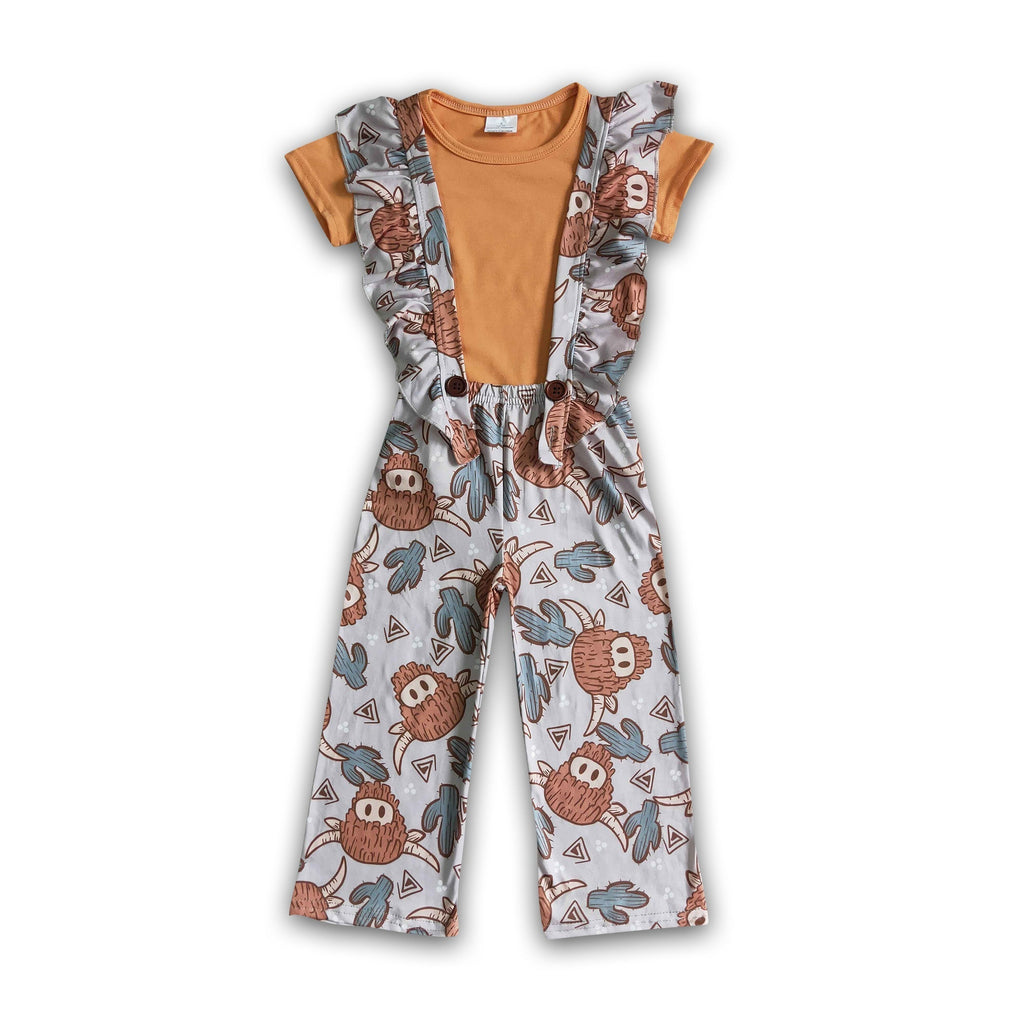 Girls' Highland Cow Overalls – Kids Western Outfit