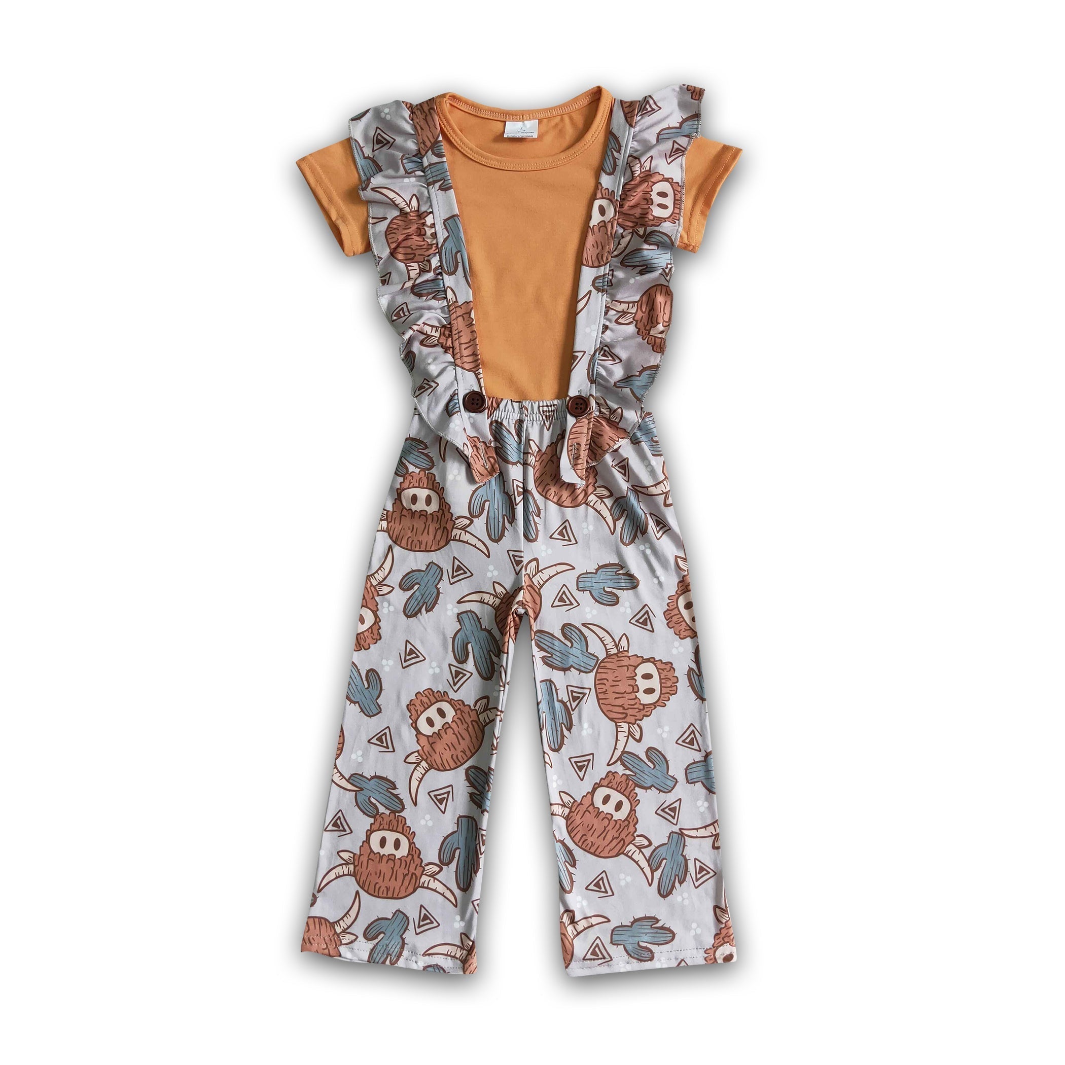 Girls' Highland Cow Overalls – Kids Western Outfit