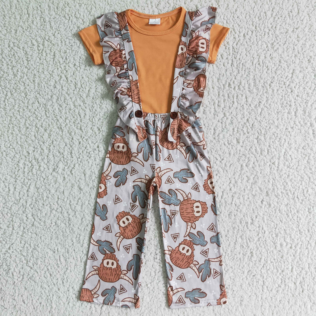 Girls' Highland Cow Overalls – Kids Western Outfit