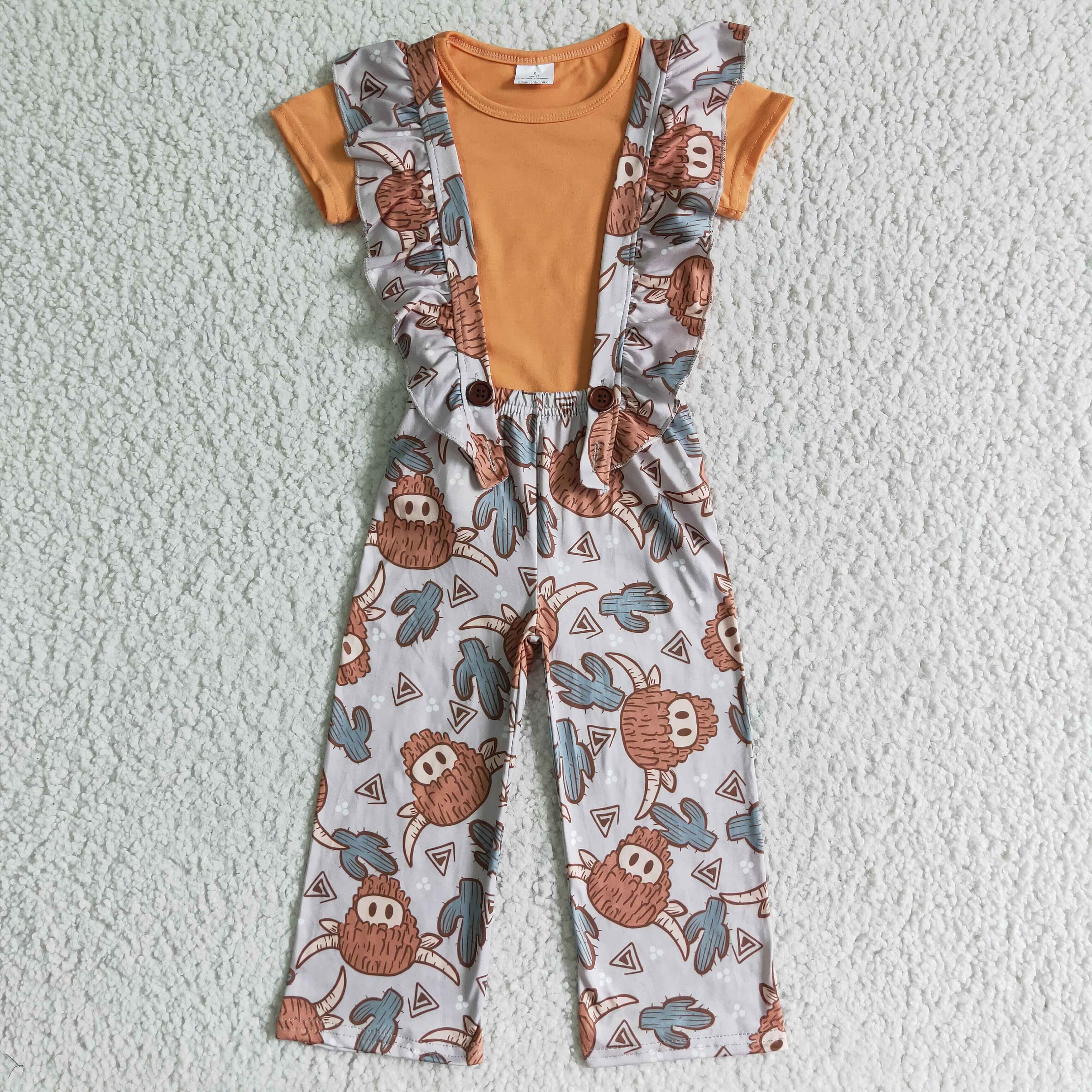 Girls' Highland Cow Overalls – Kids Western Outfit