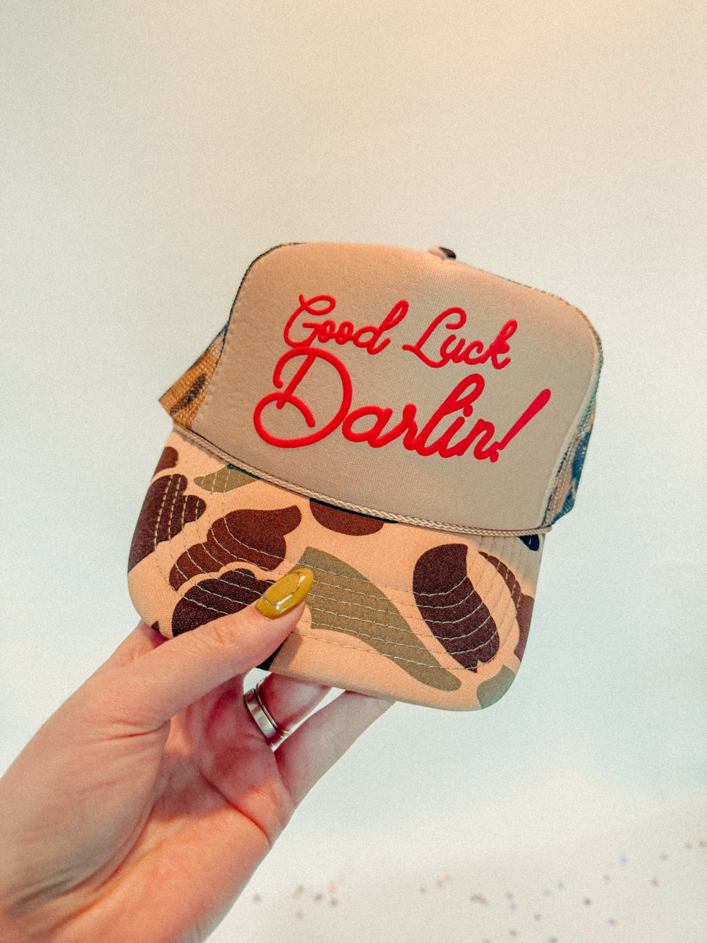 Good Luck Darlin! Puff Western Trucker Hat