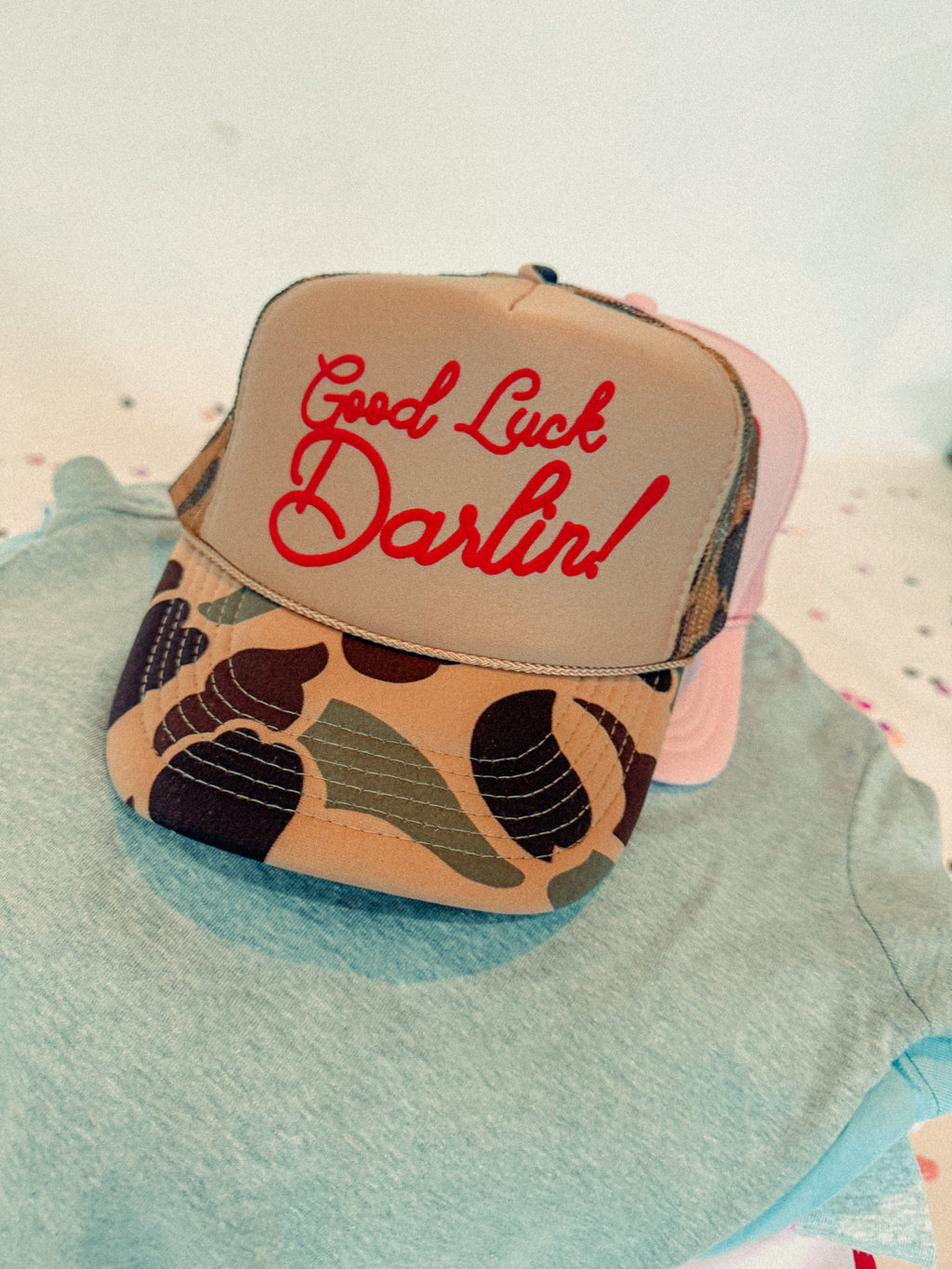 Good Luck Darlin! Puff Western Trucker Hat