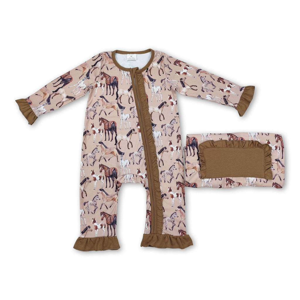 Girls' Long Sleeve Horse Western Zipper Romper