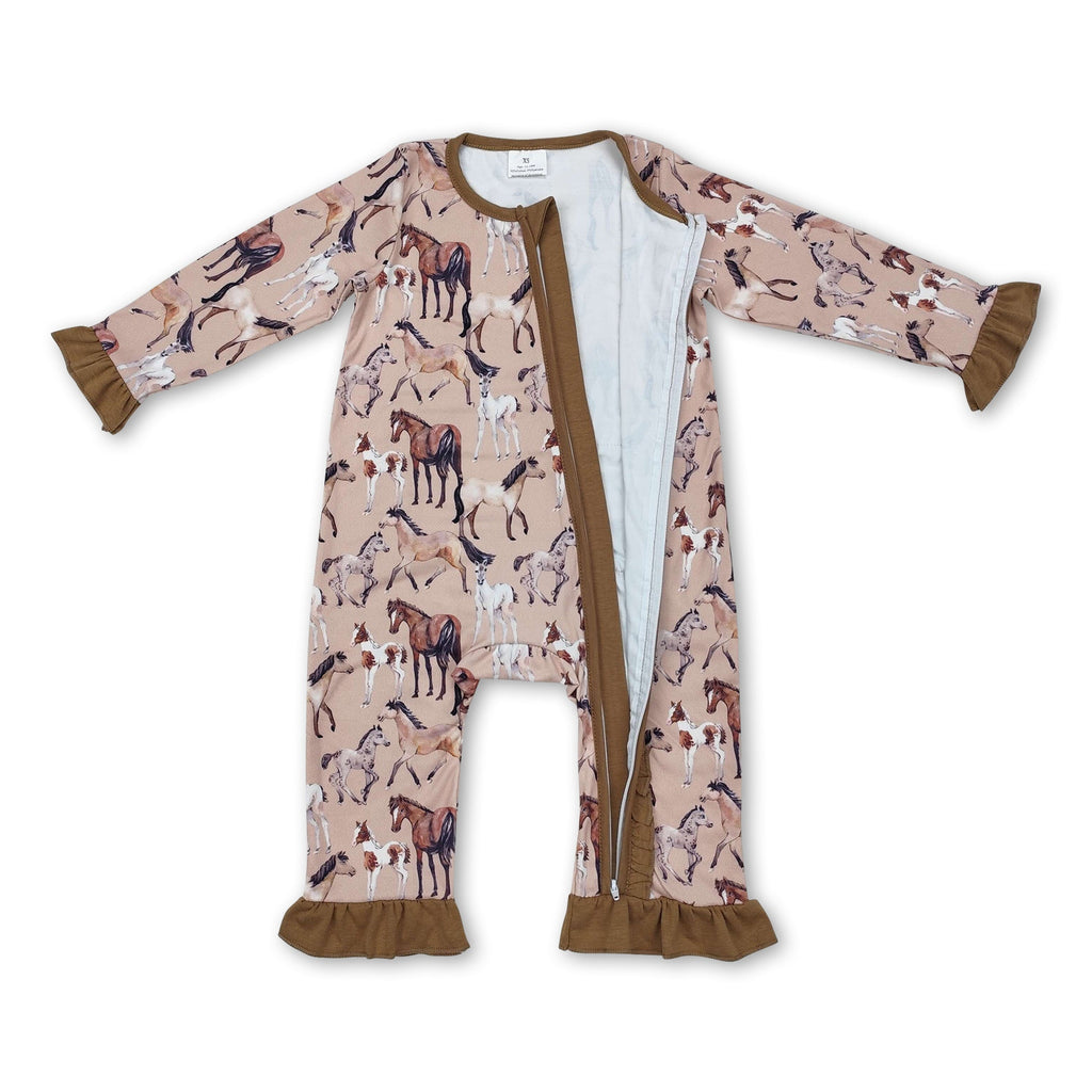 Girls' Long Sleeve Horse Western Zipper Romper