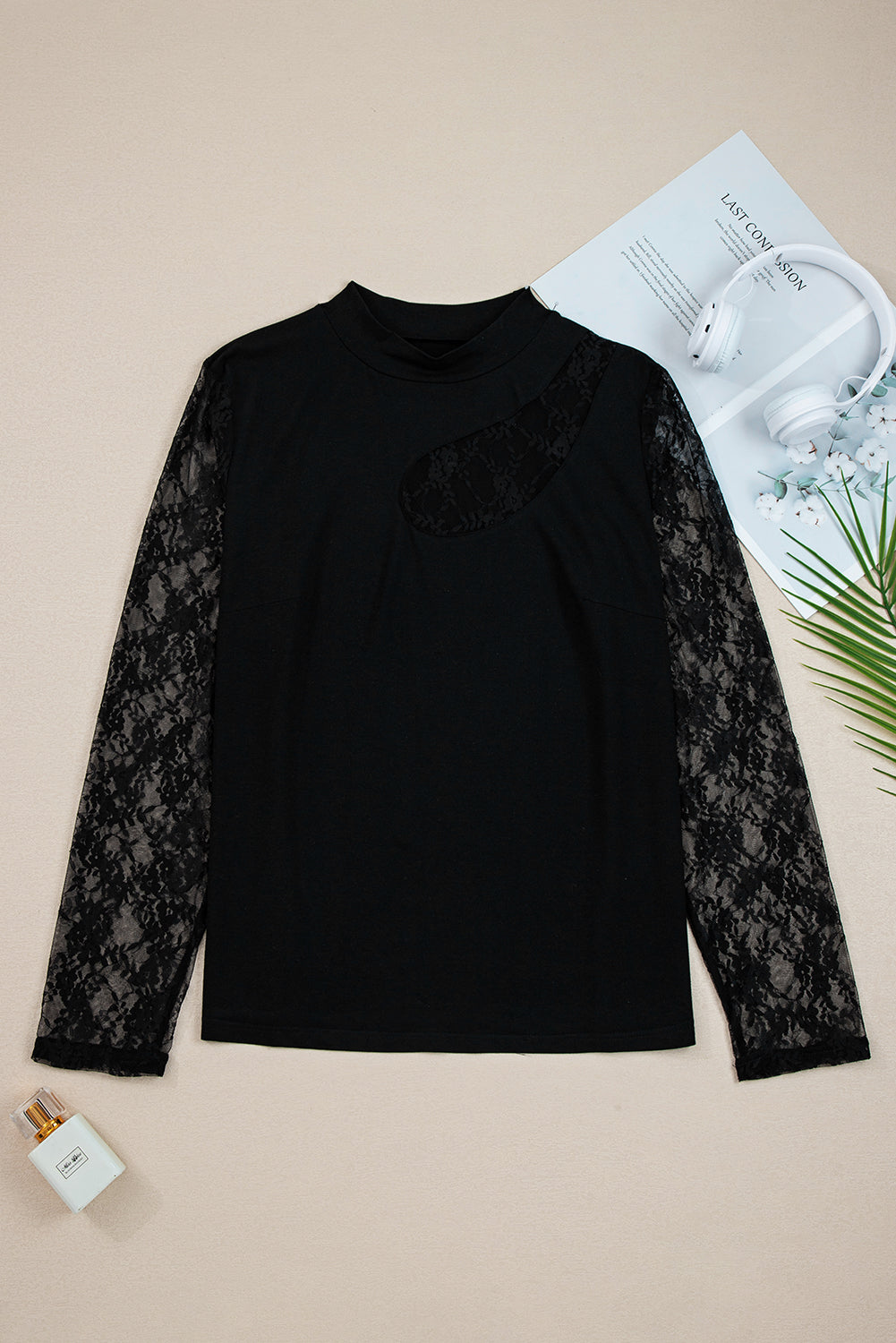 Lace Patchwork Cutout Long Sleeve Top