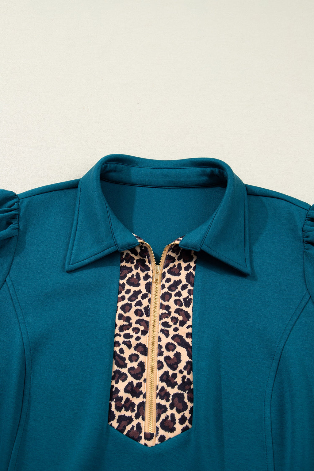 Leopard Patchwork Quarter-Zip Collared Mini Dress