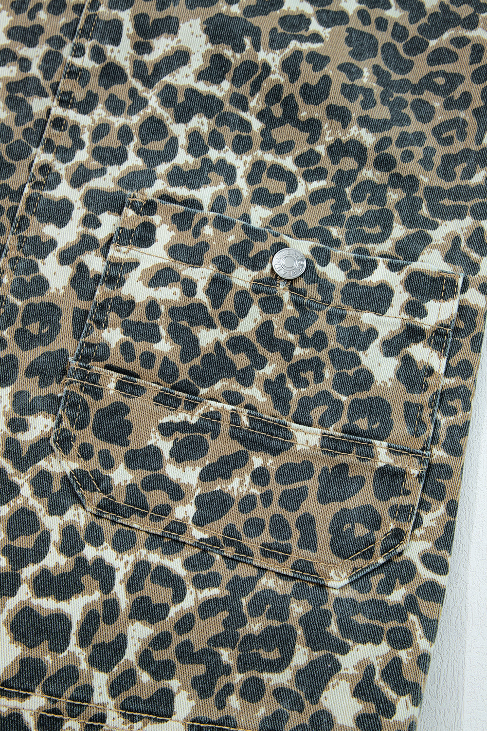 Leopard Print Pocketed Denim Overall Dress