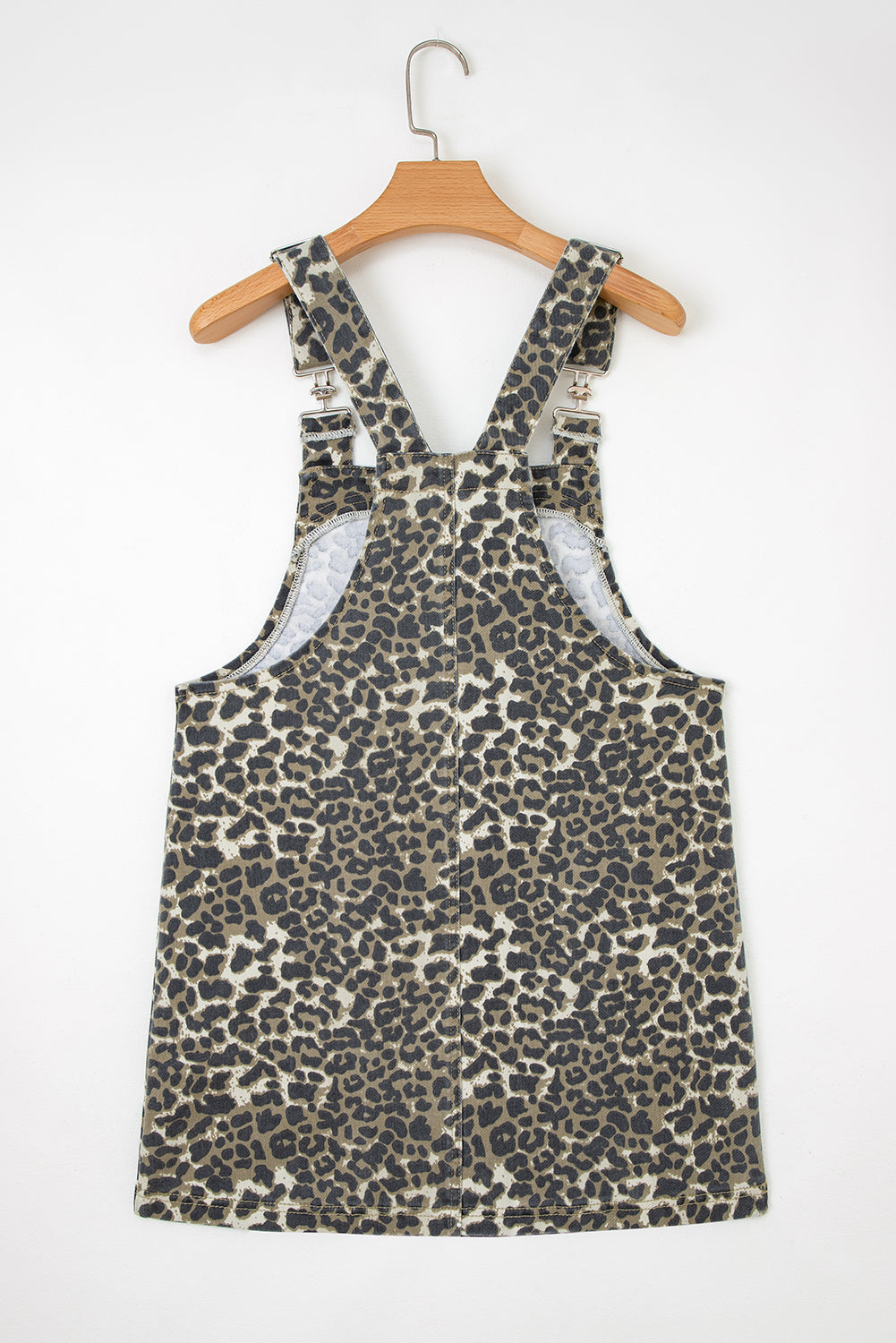 Leopard Print Pocketed Denim Overall Dress