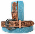 Western Stitch Genuine Suede & Hand Tooled Leather Belt -Turquoise