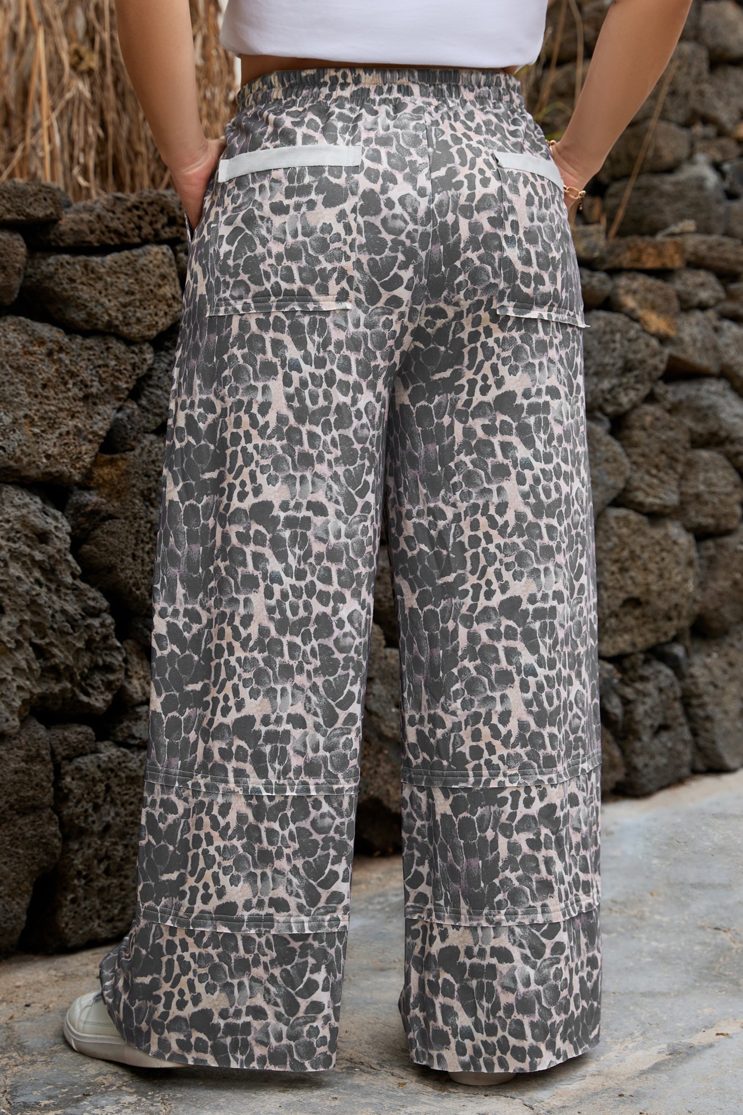 Leopard Patch Pocket Drawstring Pants