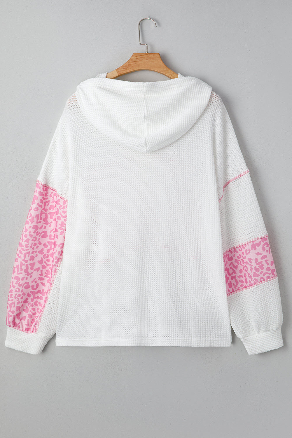 Stripe Leopard Patchwork Waffle Knit Buttoned Hoodie