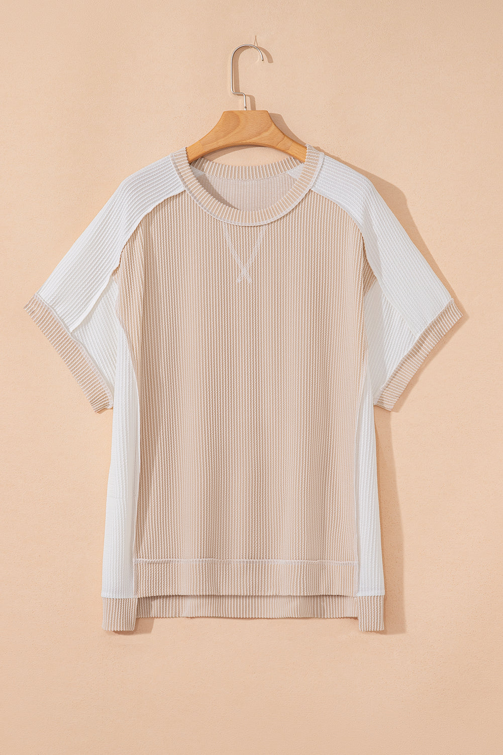Colorblock Corded Knit Crewneck Top