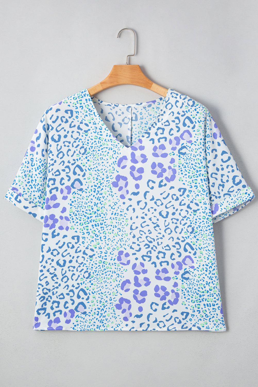 Plus Size Leopard 3/4 Sleeve V-Neck Top