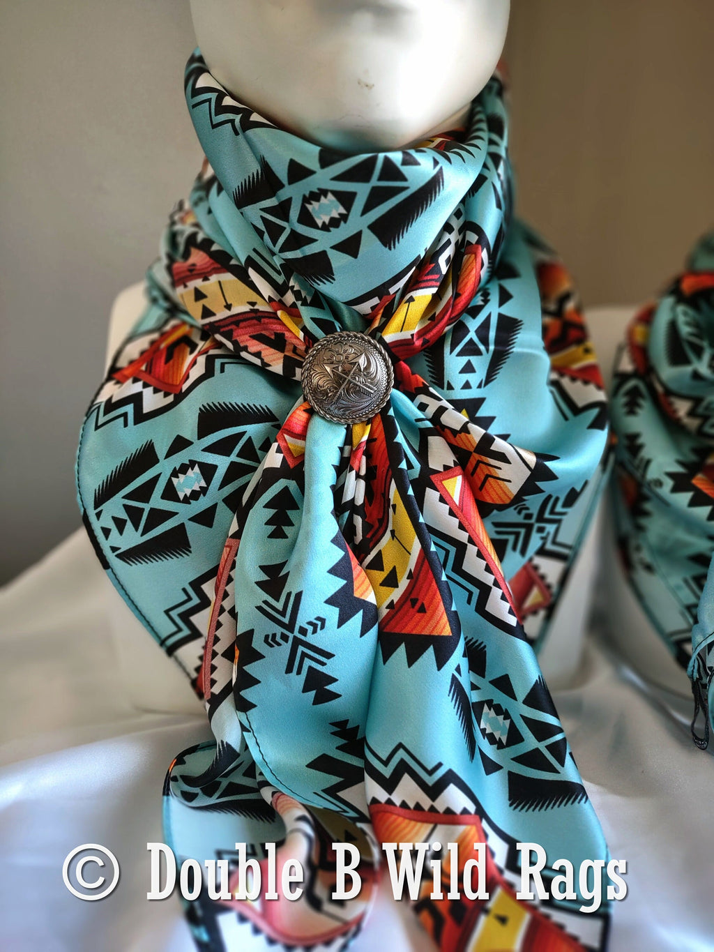 Double B Silk Wild Rag – Light Blue & Orange Serape
