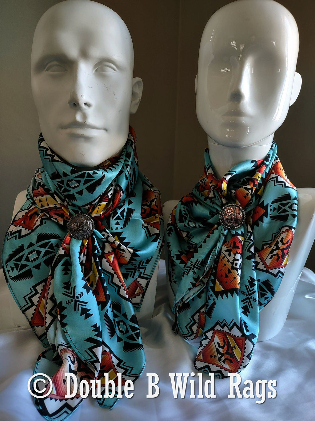 Double B Silk Wild Rag – Light Blue & Orange Serape