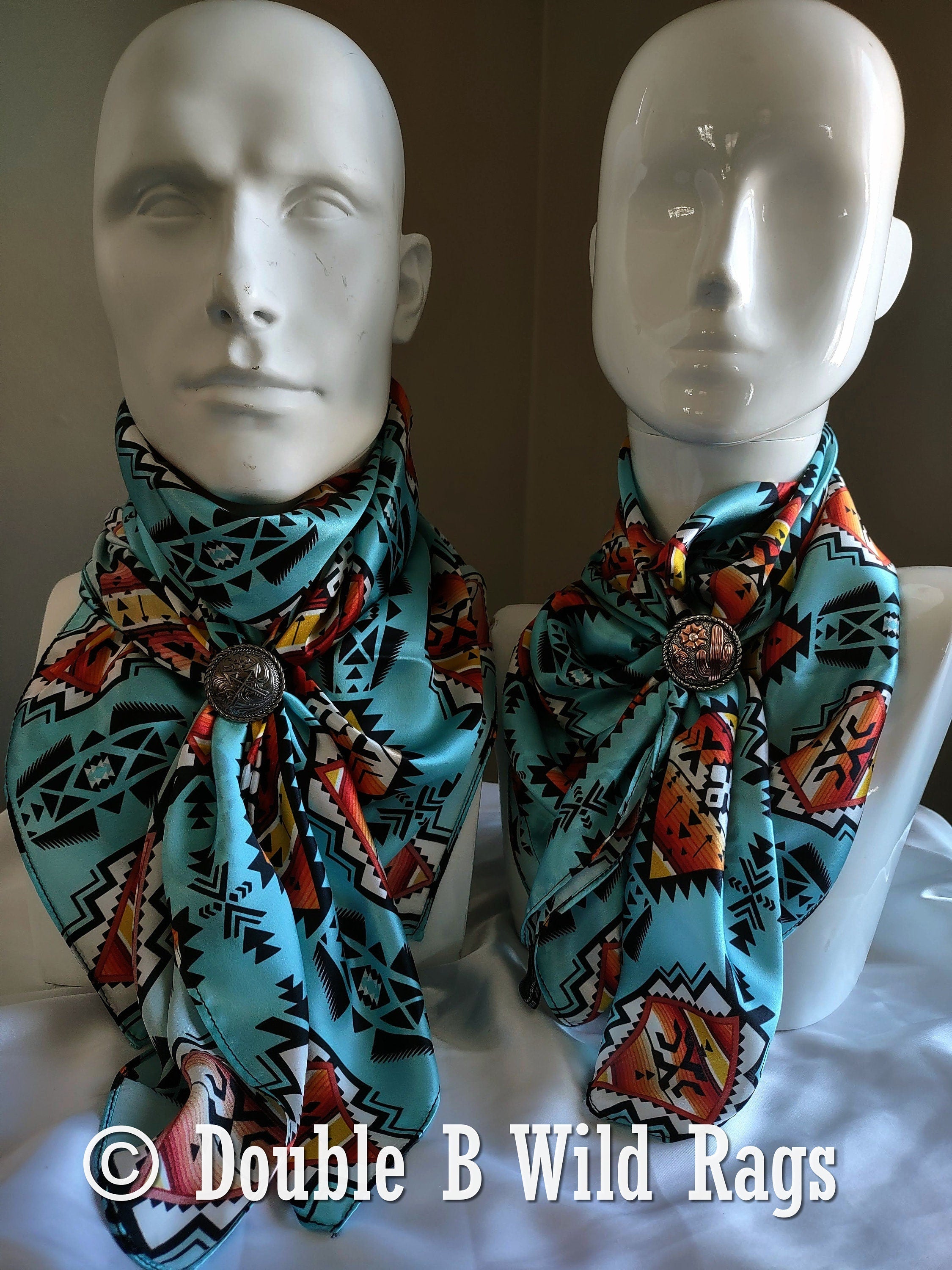 Double B Silk Wild Rag – Light Blue & Orange Serape