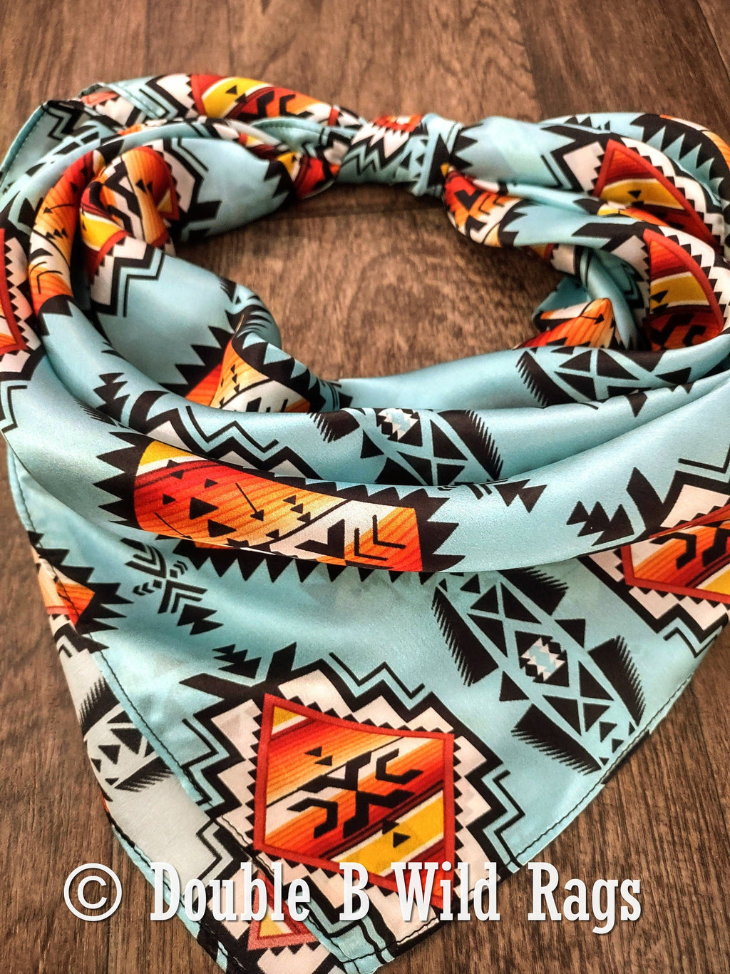 Double B Silk Wild Rag – Light Blue & Orange Serape