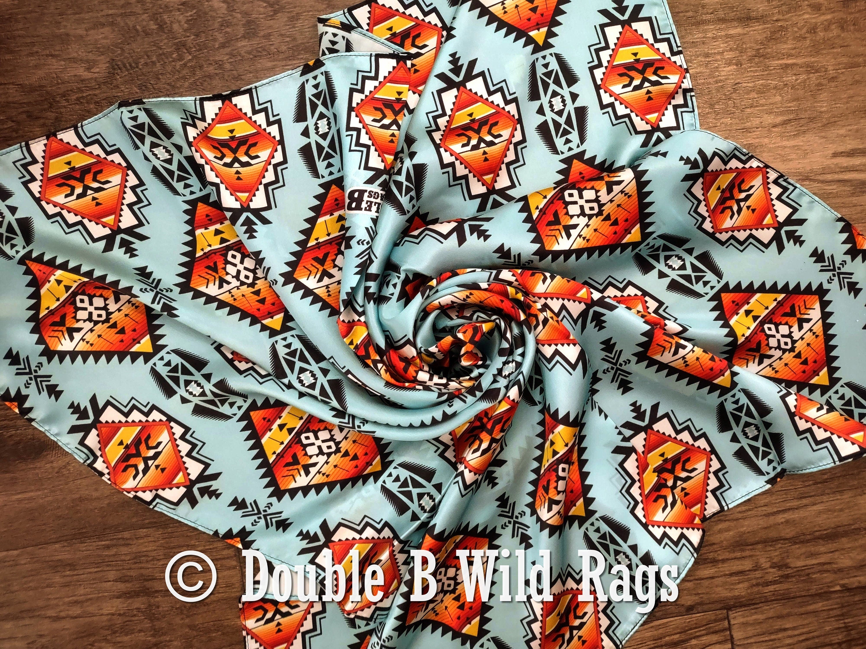Double B Silk Wild Rag – Light Blue & Orange Serape