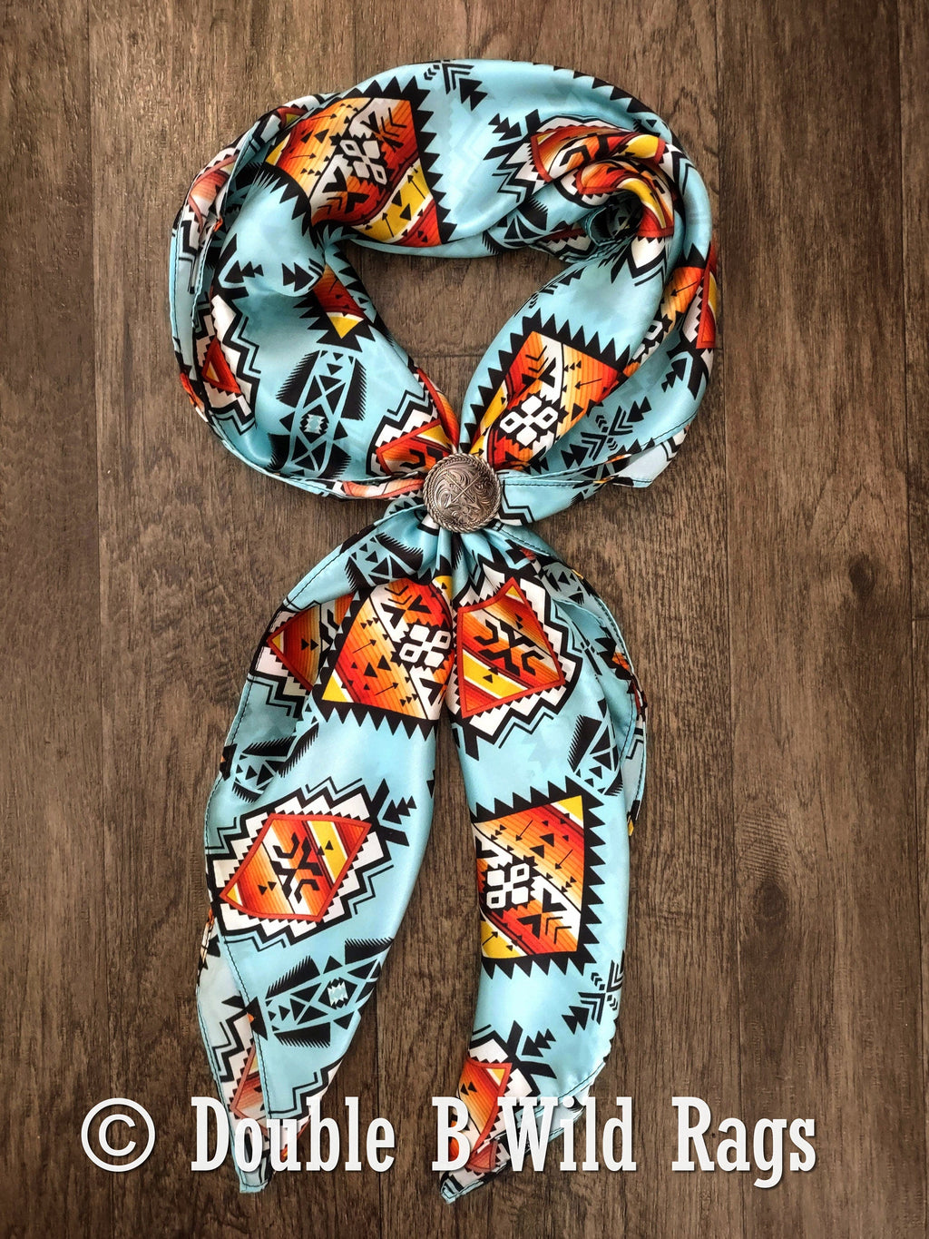 Double B Silk Wild Rag – Light Blue & Orange Serape