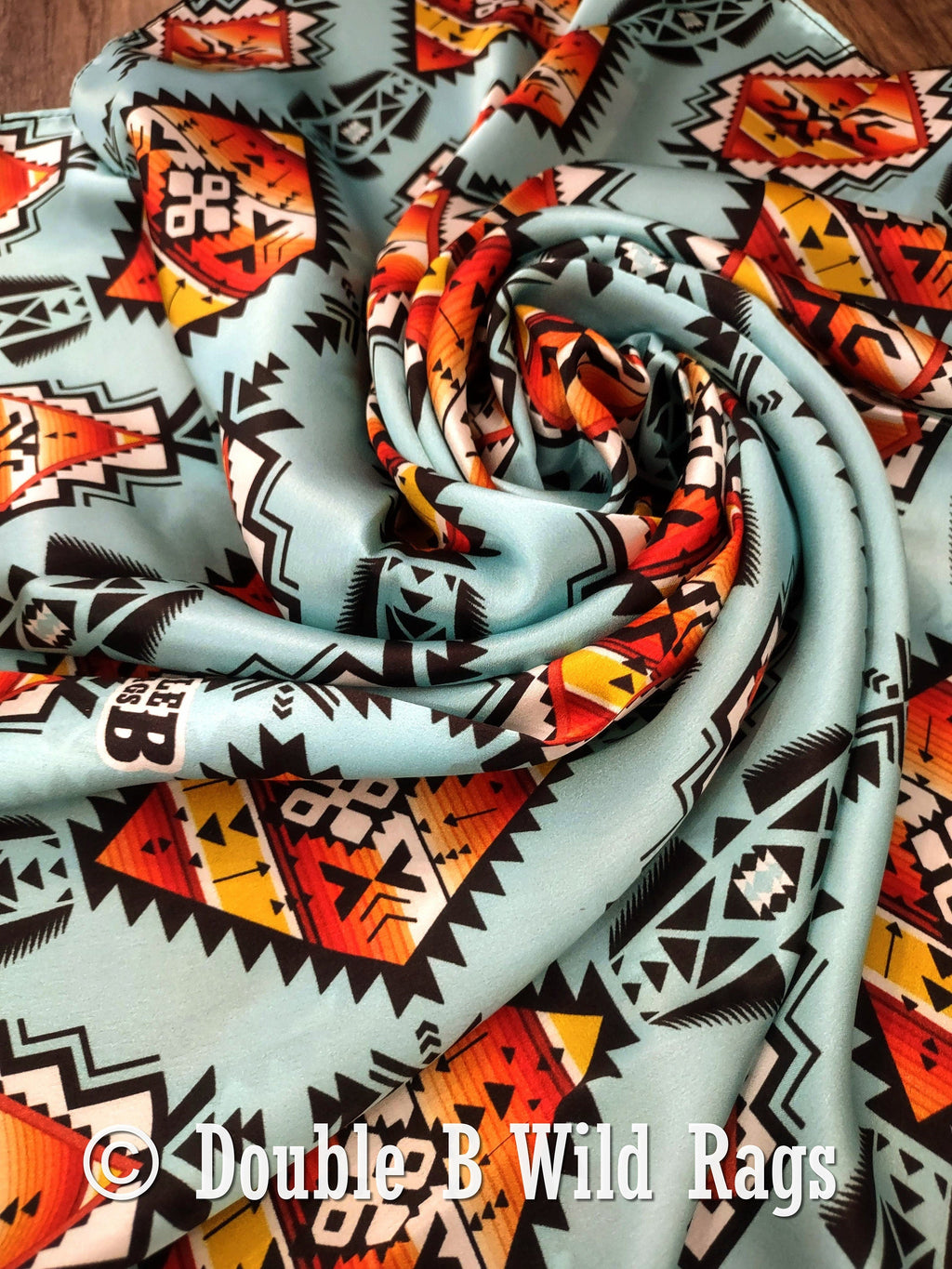 Double B Silk Wild Rag – Light Blue & Orange Serape